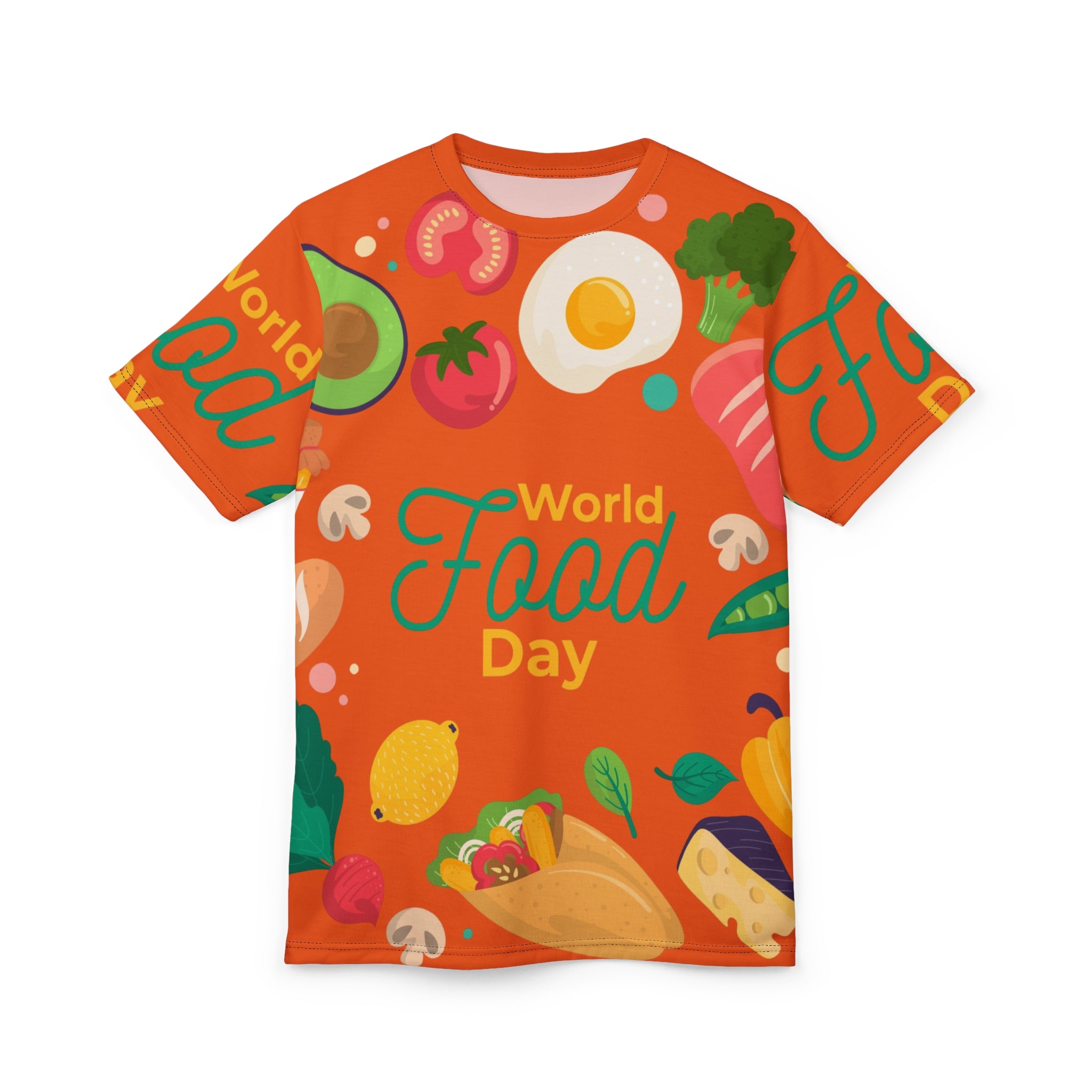 World Food Day All-Over Print Tee — Colorful Food Festival Graphic Shirt