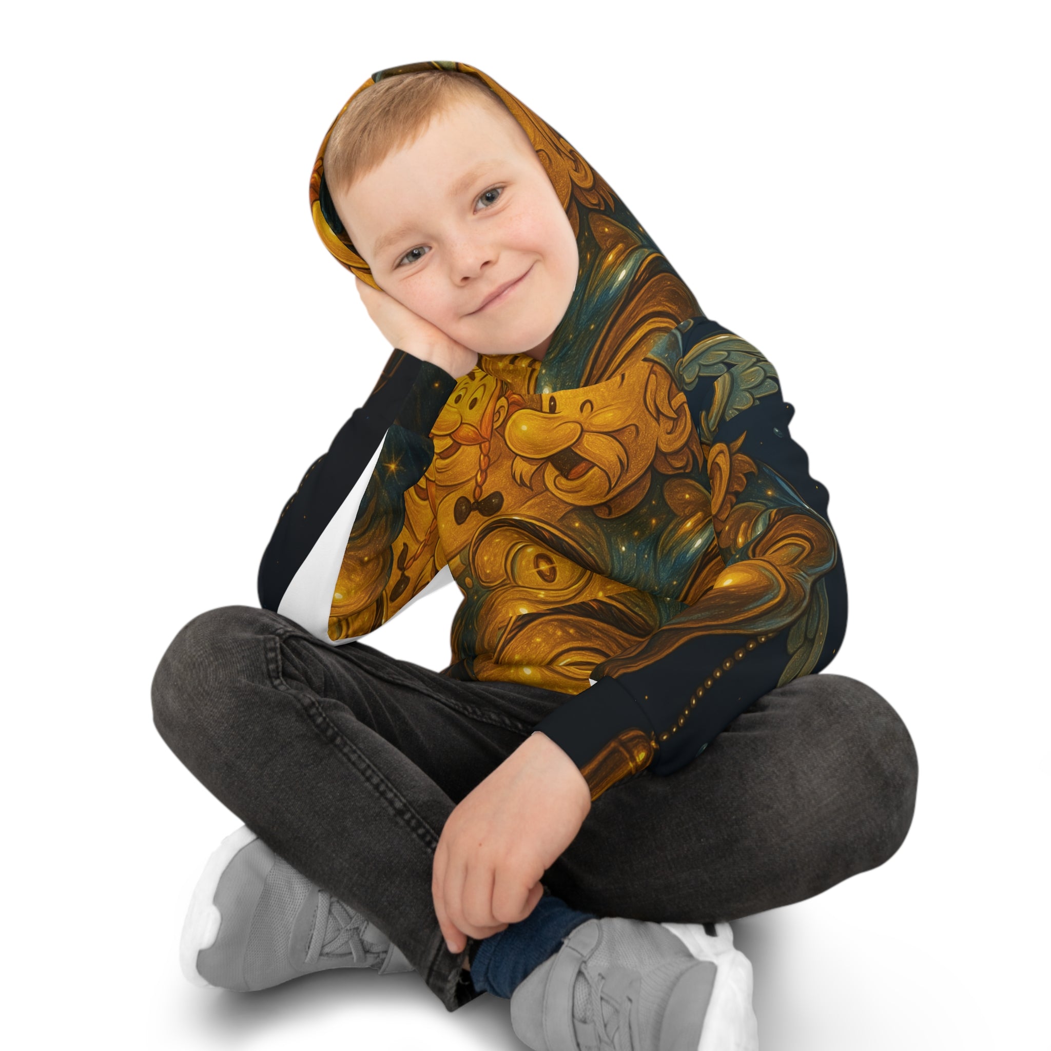 Kids Hoodie — Whimsical Golden Carnival Mask All-Over Print