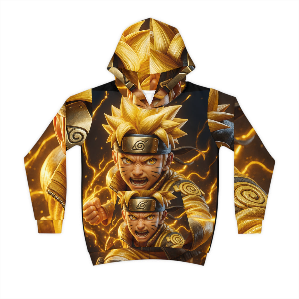 Children's Anime Hoodie — Golden Ninja Action All-Over Print