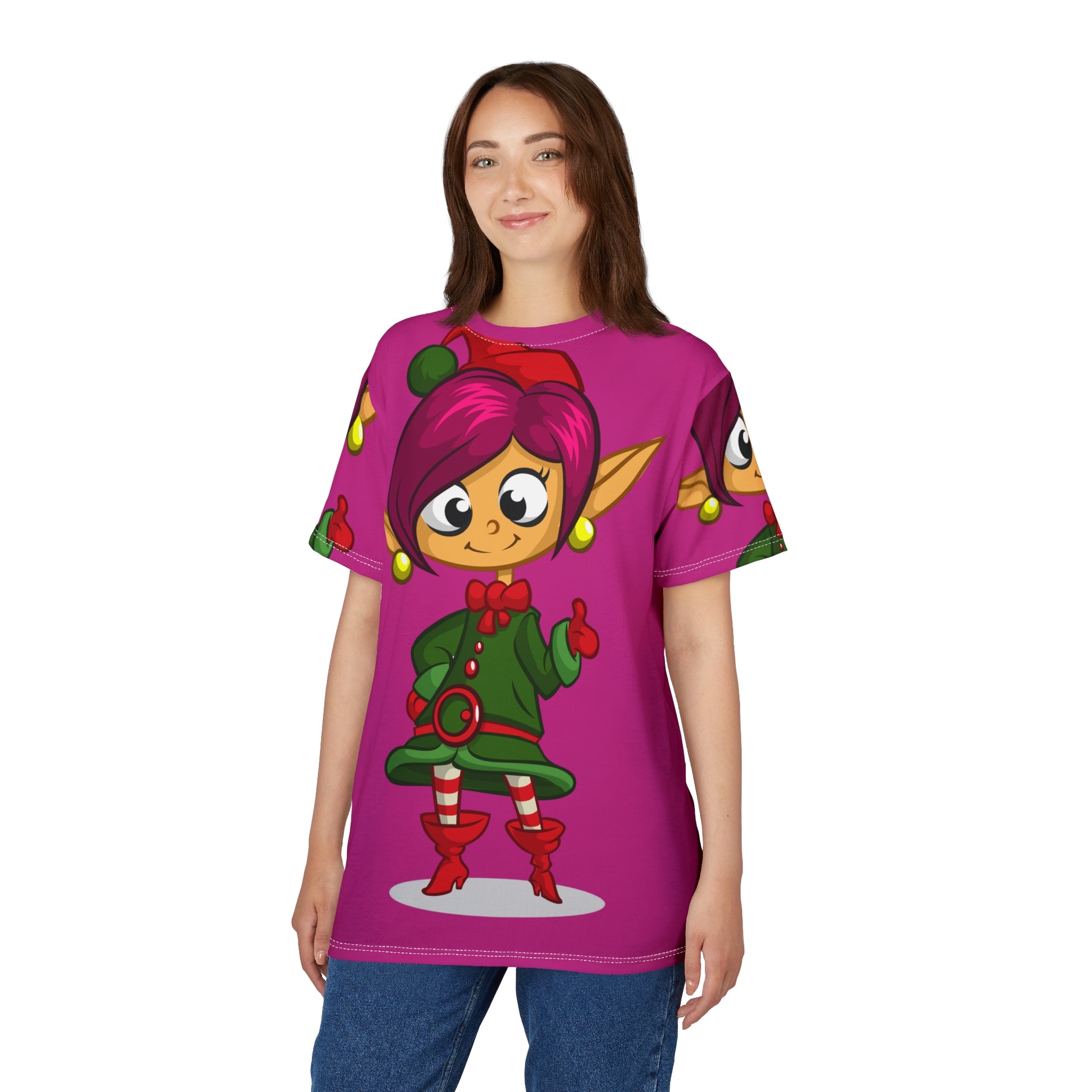 Cute Christmas Elf Tee — Pink Holiday Elf All-Over Print Shirt