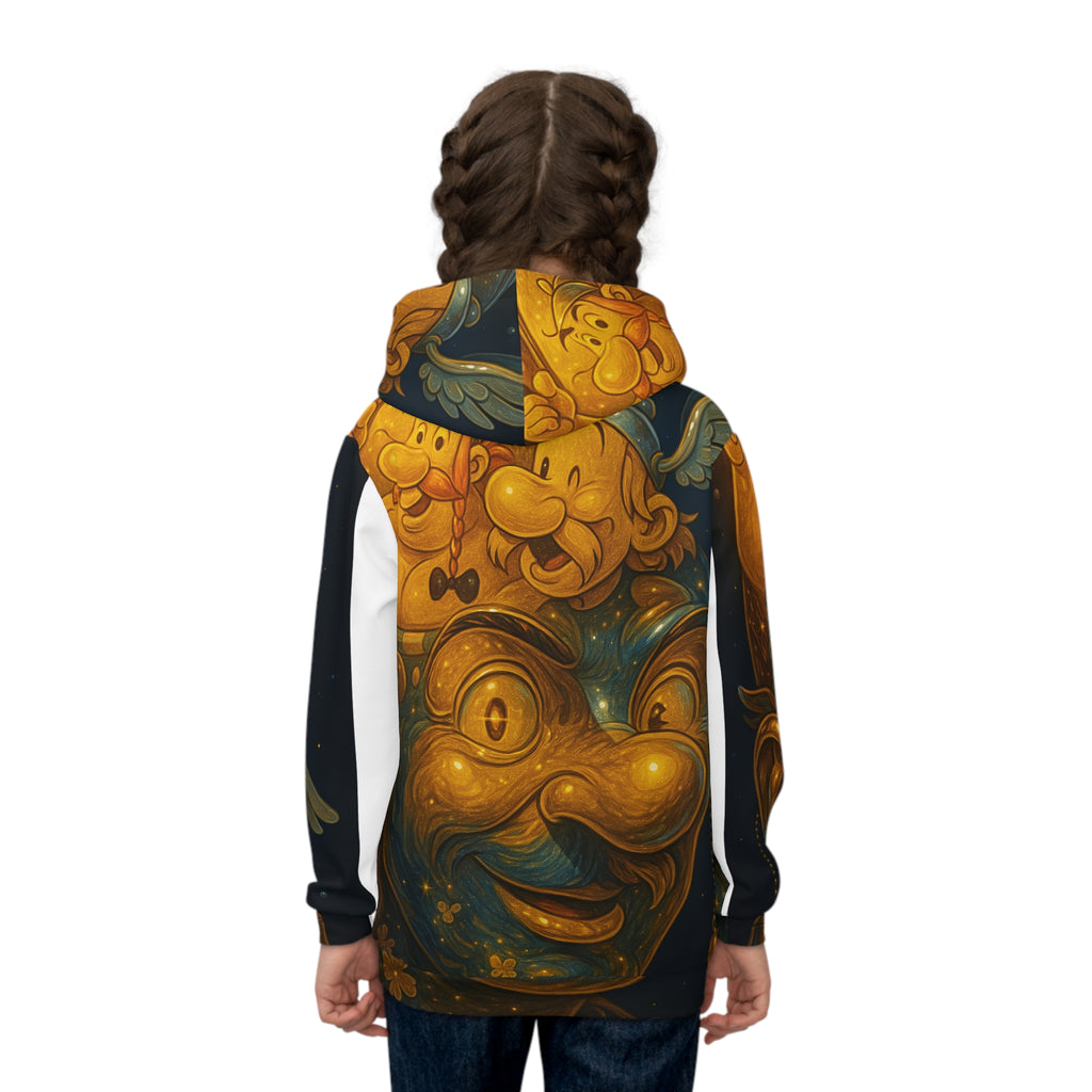 Kids Hoodie — Whimsical Golden Carnival Mask All-Over Print