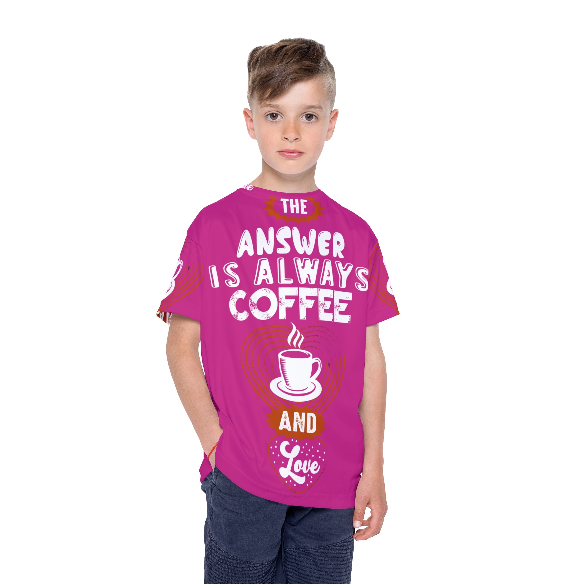 Kids Jersey — “The Answer Is Always Coffee and Love” Graphic Tee