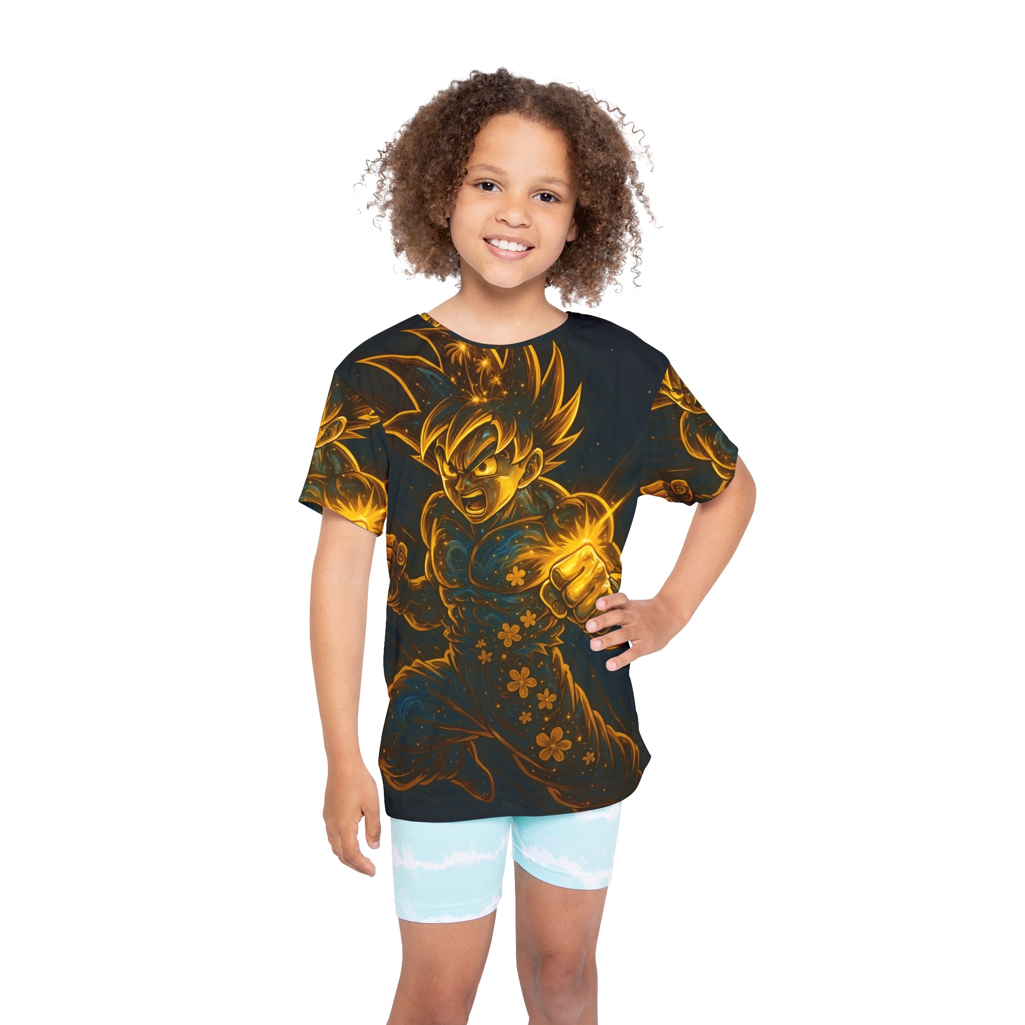 Kids Energy Glow Sports Jersey — Golden Anime Fighter Graphic