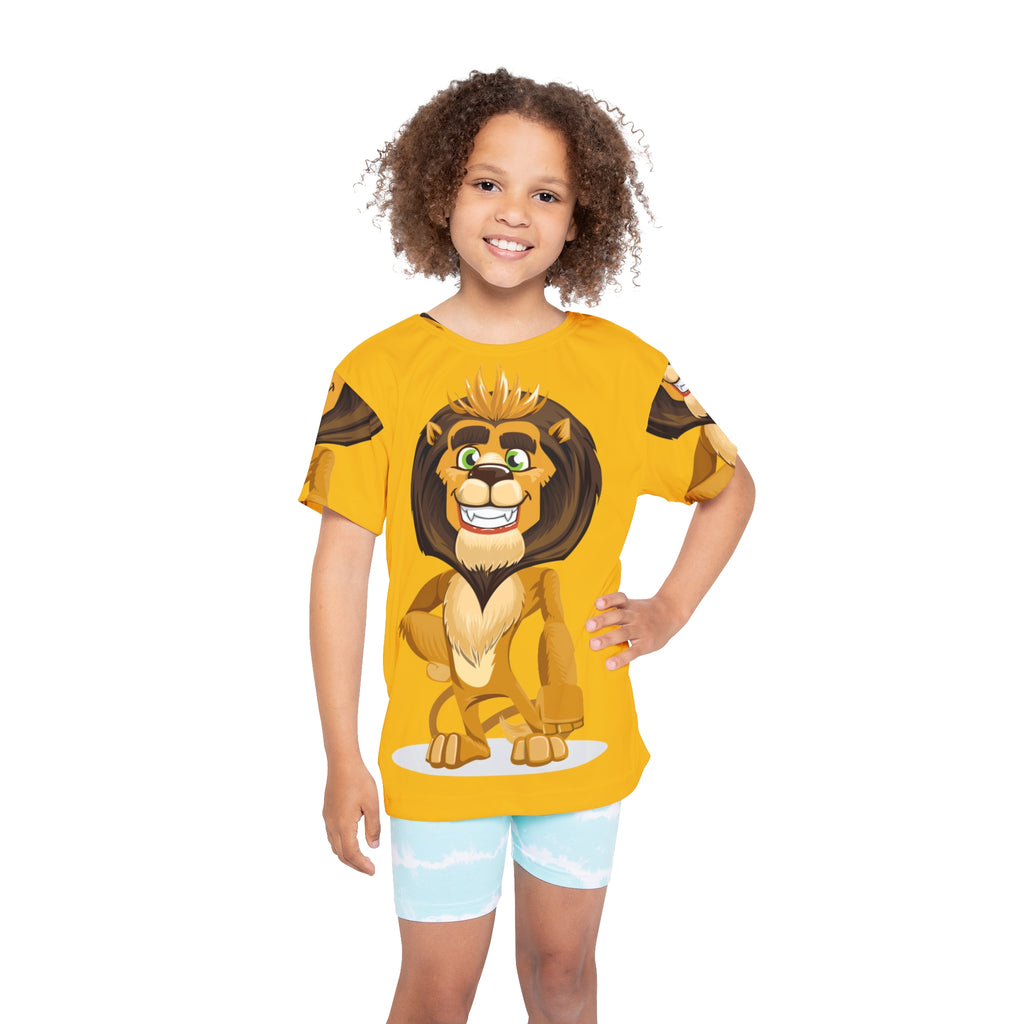 Kids Lion Sports Jersey — Yellow All-Over Print Athletic Tee