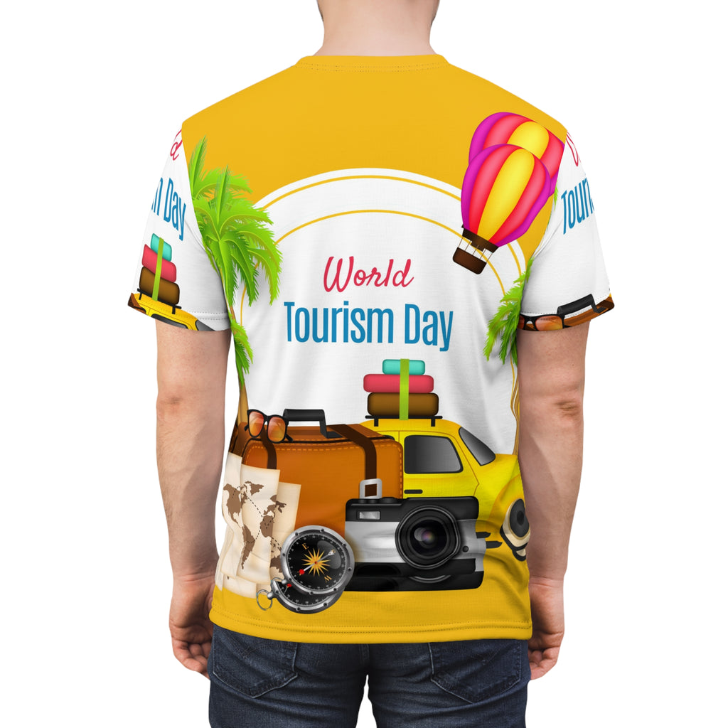 World Tourism Day Travel Tee — Camera, Luggage & Hot Air Balloon Design