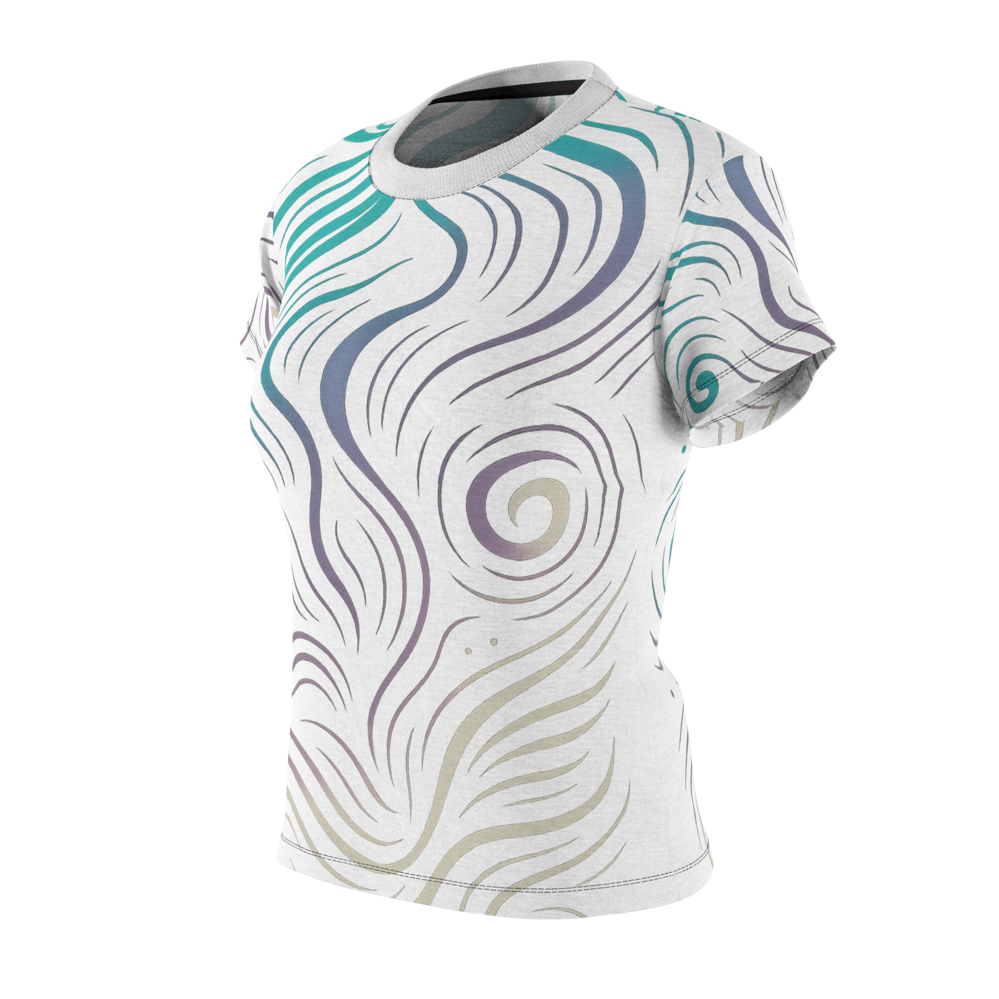 Whimsical Swirl Women's Cut & Sew Tee, Unique Patterned T-Shirt, Casual Outfit, Gift for Her, Summer Style, Boho Fashion
