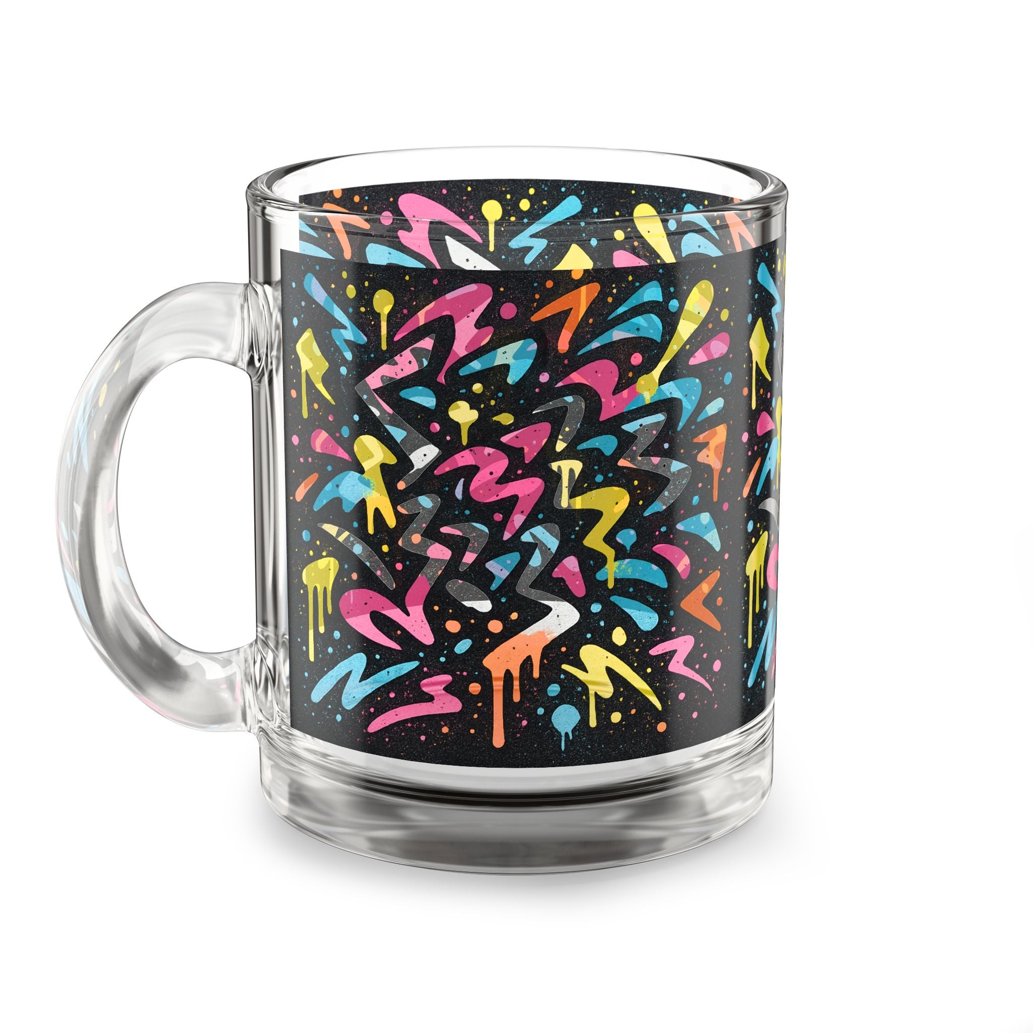 10oz Glass Mug  Neon Graffiti 