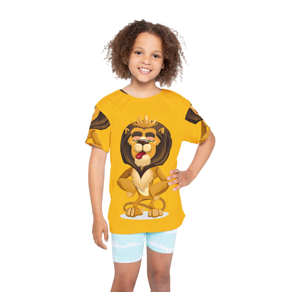 Kids Lion Sports Jersey — Yellow All-Over-Print Kids Athletic Shirt