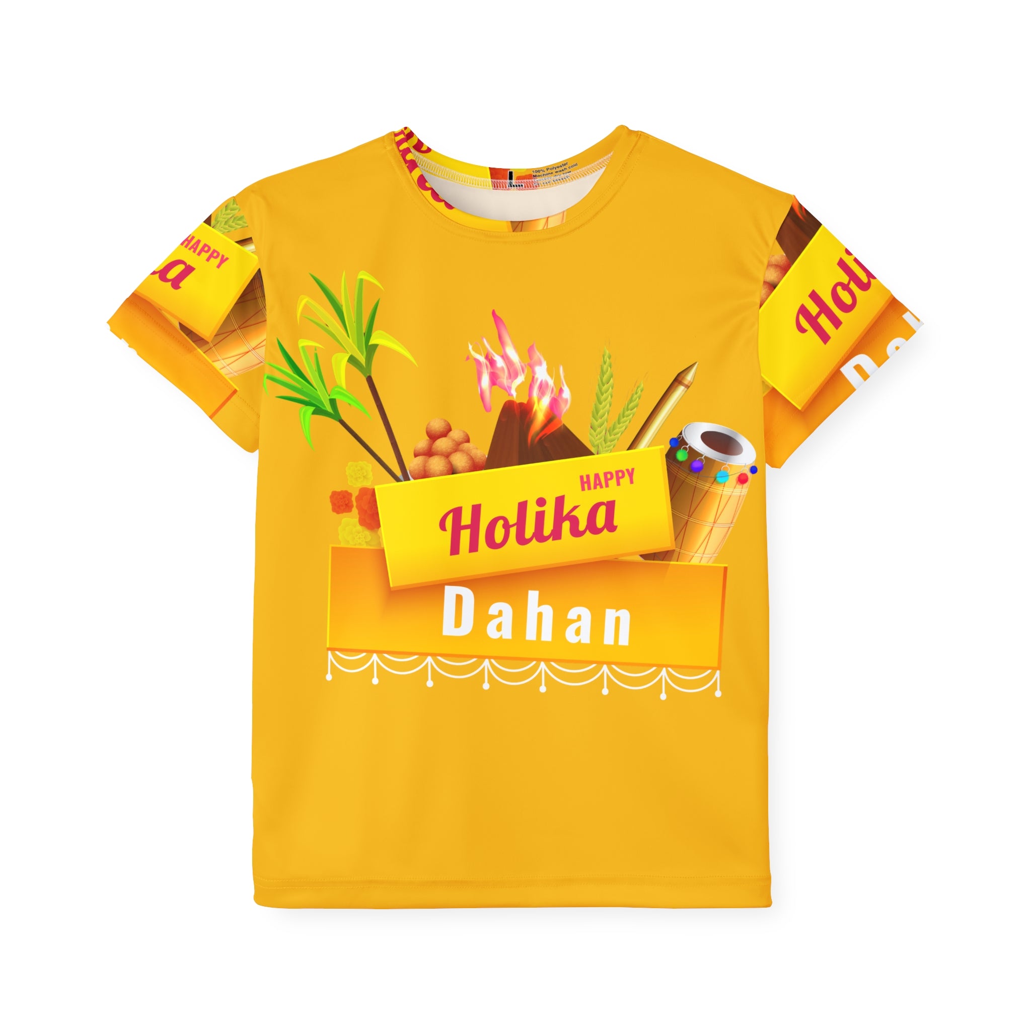 Kids Holika Dahan Festival Jersey — Bright Yellow Holi Sports Tee