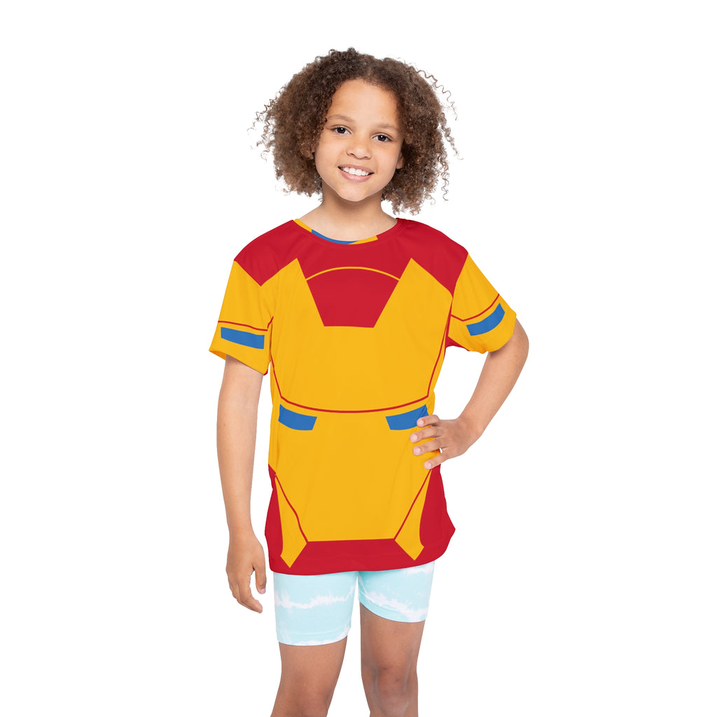 Kids Superhero Jersey — Red & Gold Iron Mask All-Over Print