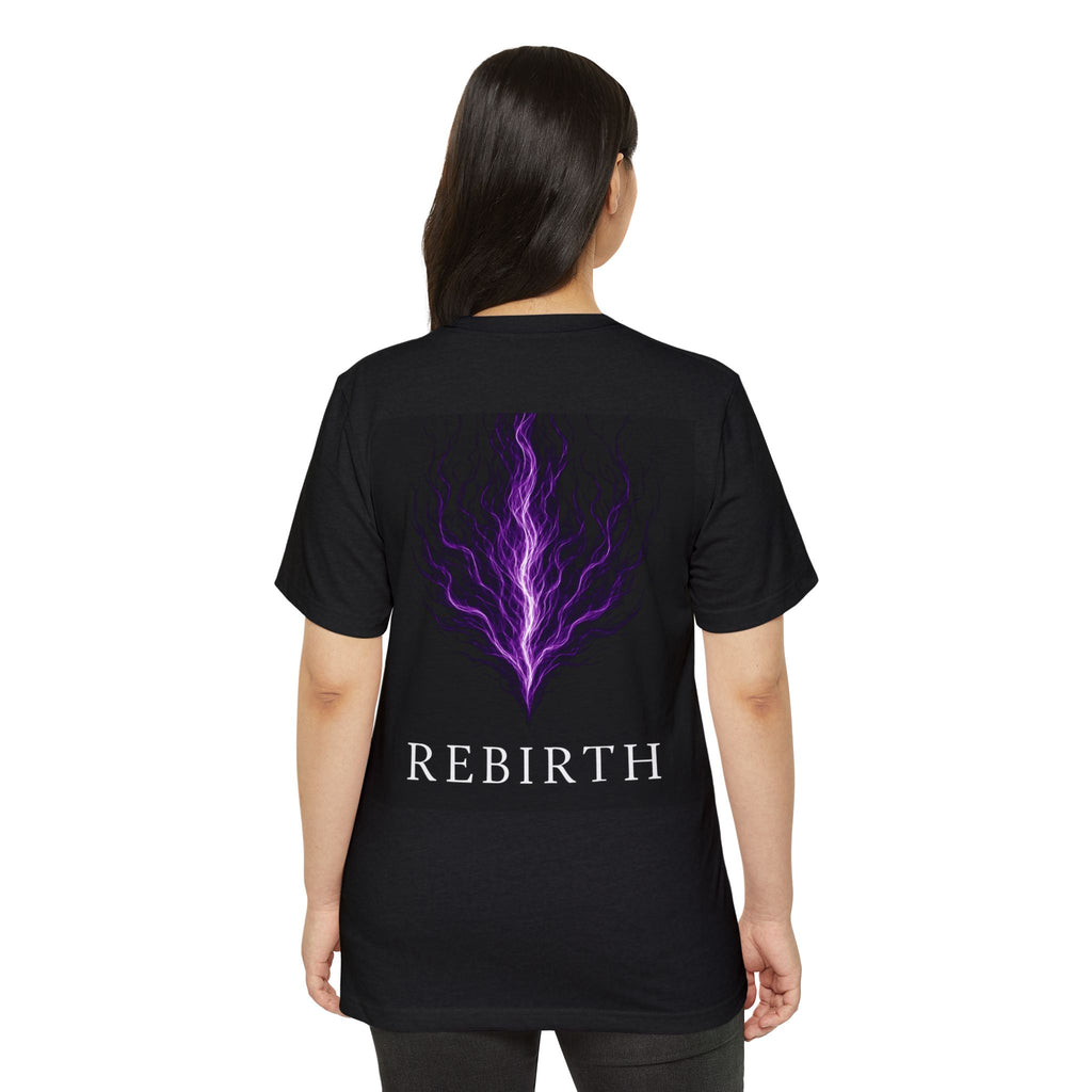 Rebirth Graphic Tee — Purple Flame Spiritual T‑Shirt
