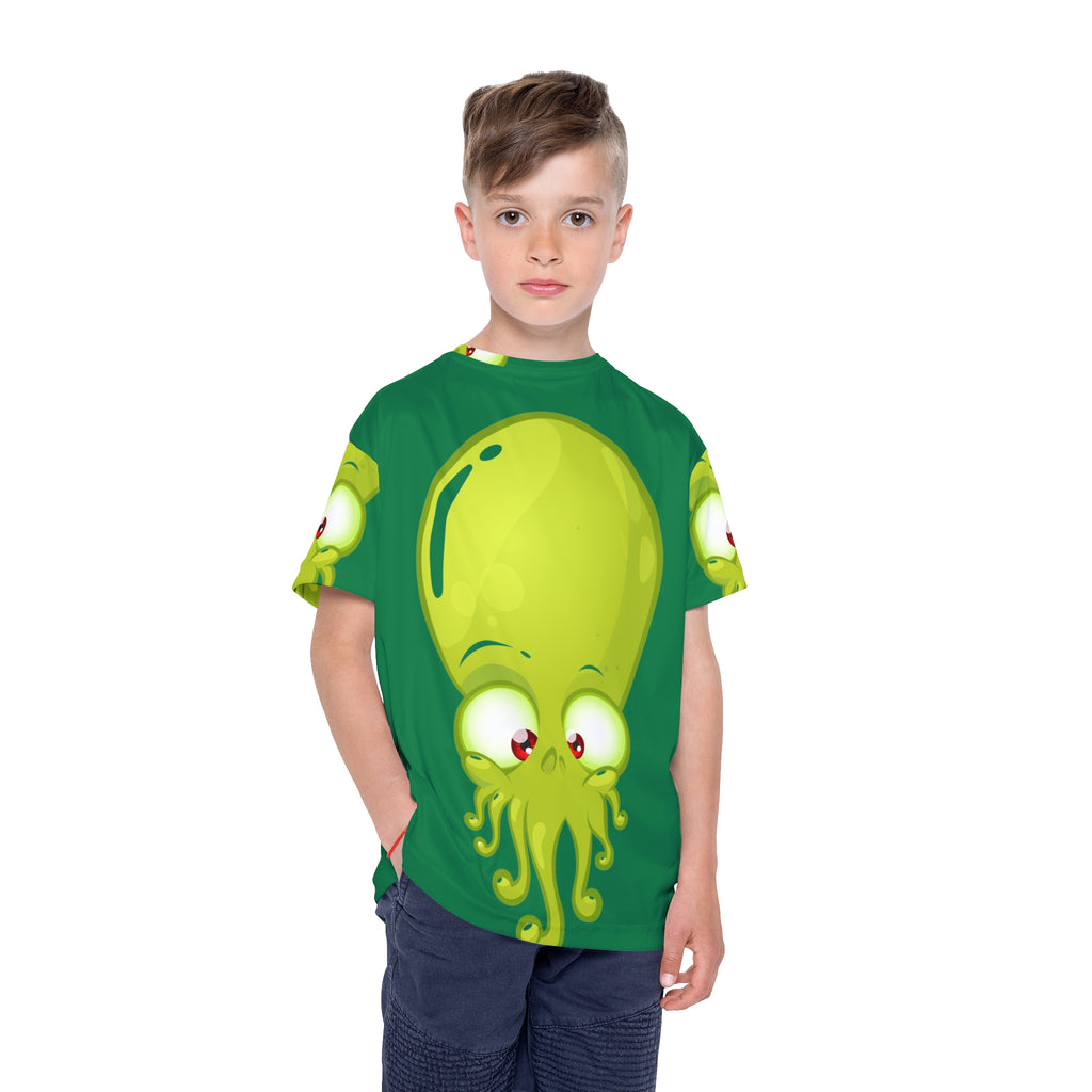 Kids Jersey — Cute Green Squid All-Over Print Sports Tee