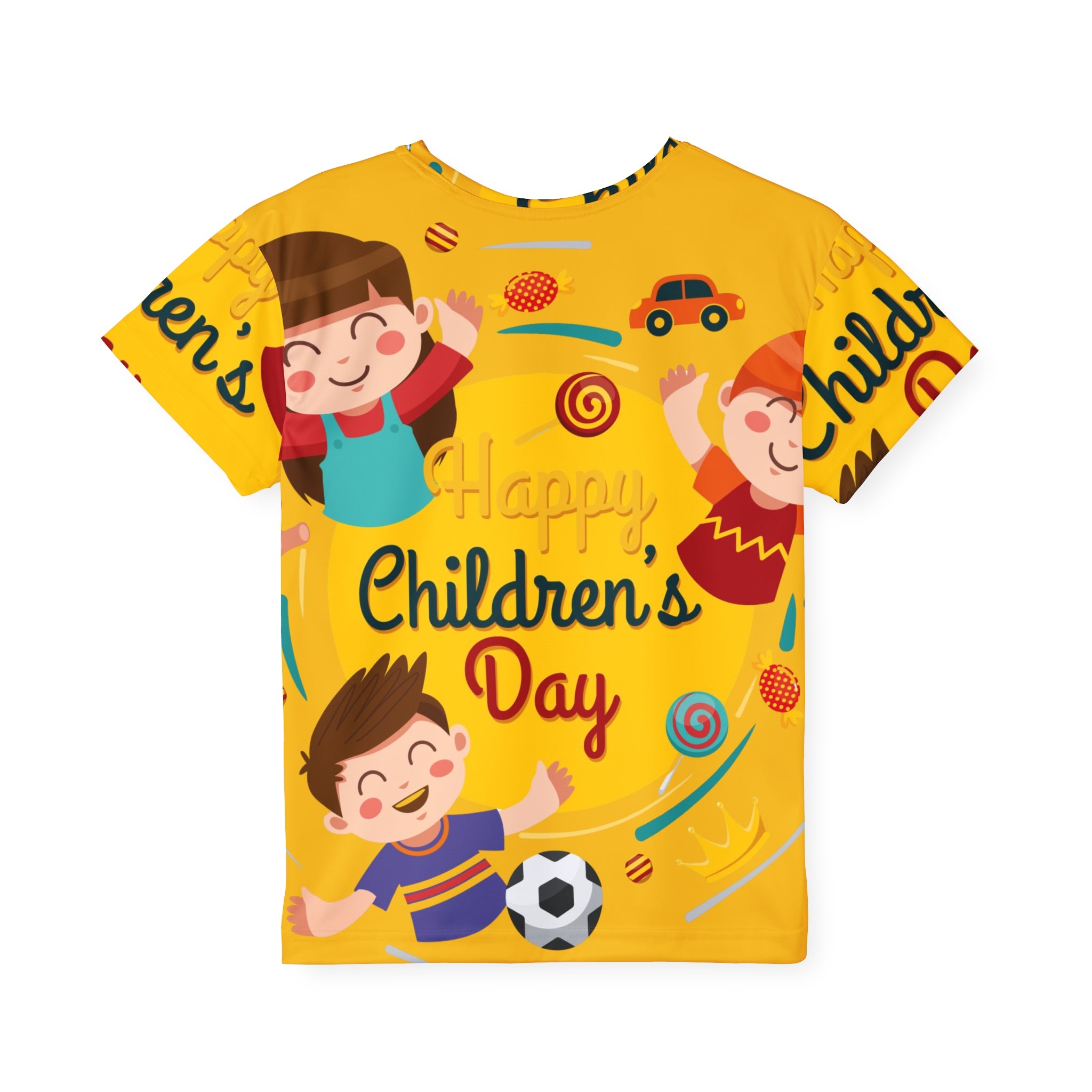 Children's Day Kids Jersey — Bright Yellow All-Over Print Sports Tee with Playful Kids Design