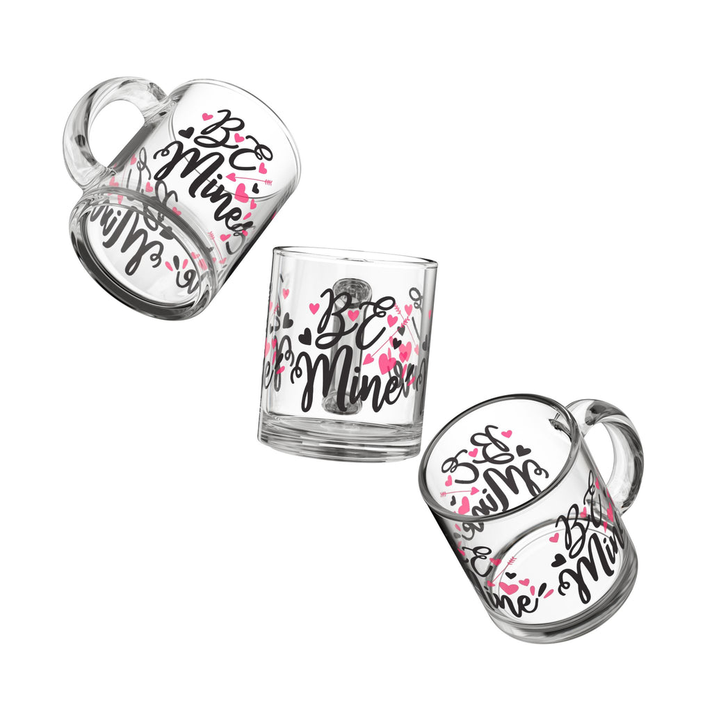 Glass Mug — “Be Mine” Valentine Heart Coffee Cup (10oz)