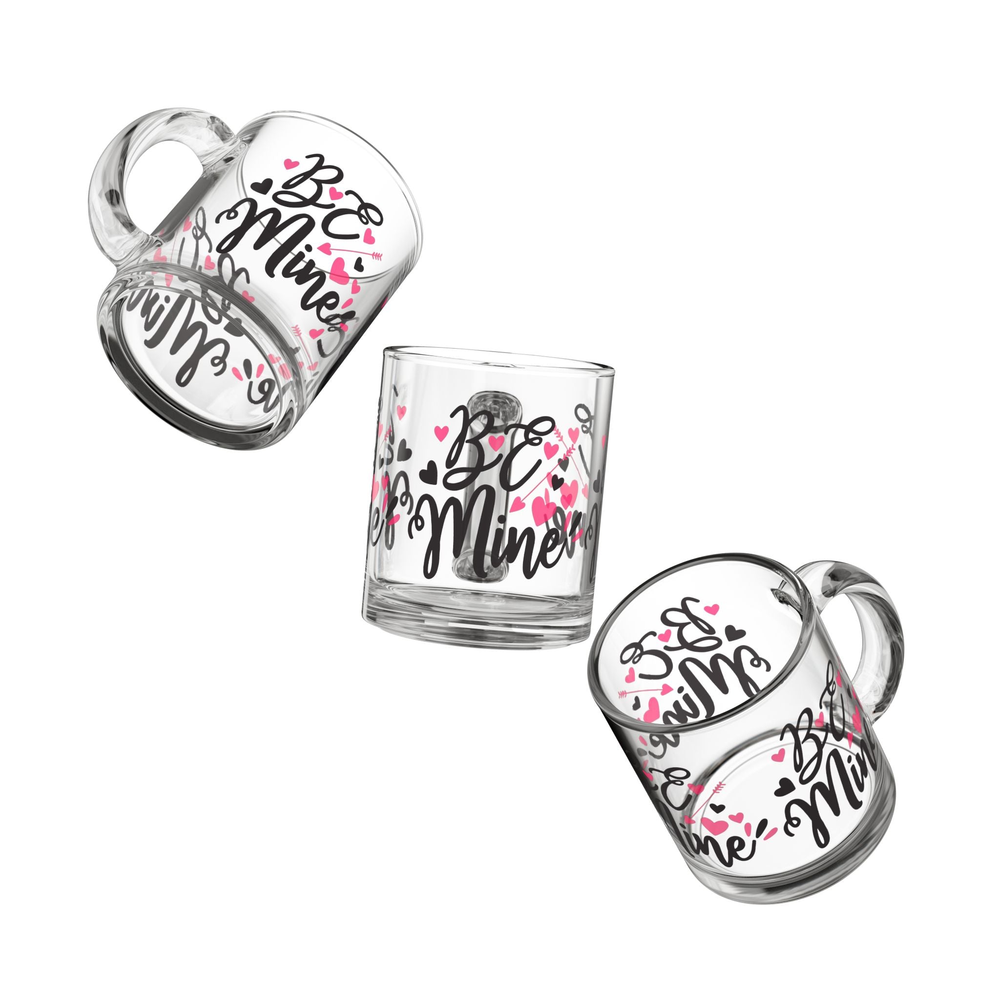 Glass Mug — “Be Mine” Valentine Heart Coffee Cup (10oz)