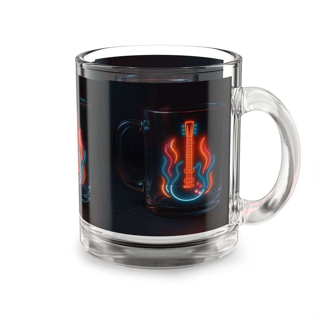 Neon Guitar Glass Mug — 10oz Rock Music Coffee Cup