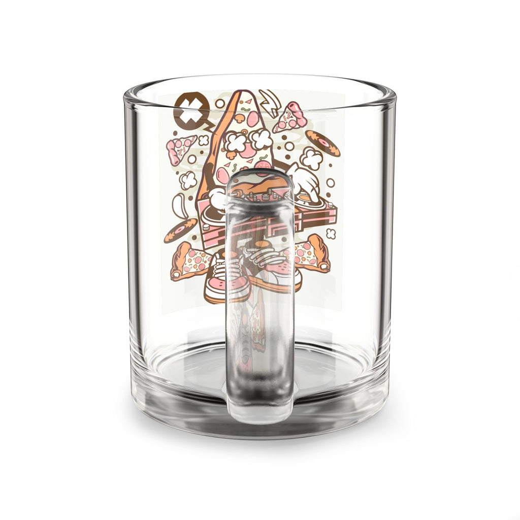 Glass Mug — Retro Pizza DJ Cartoon 10oz