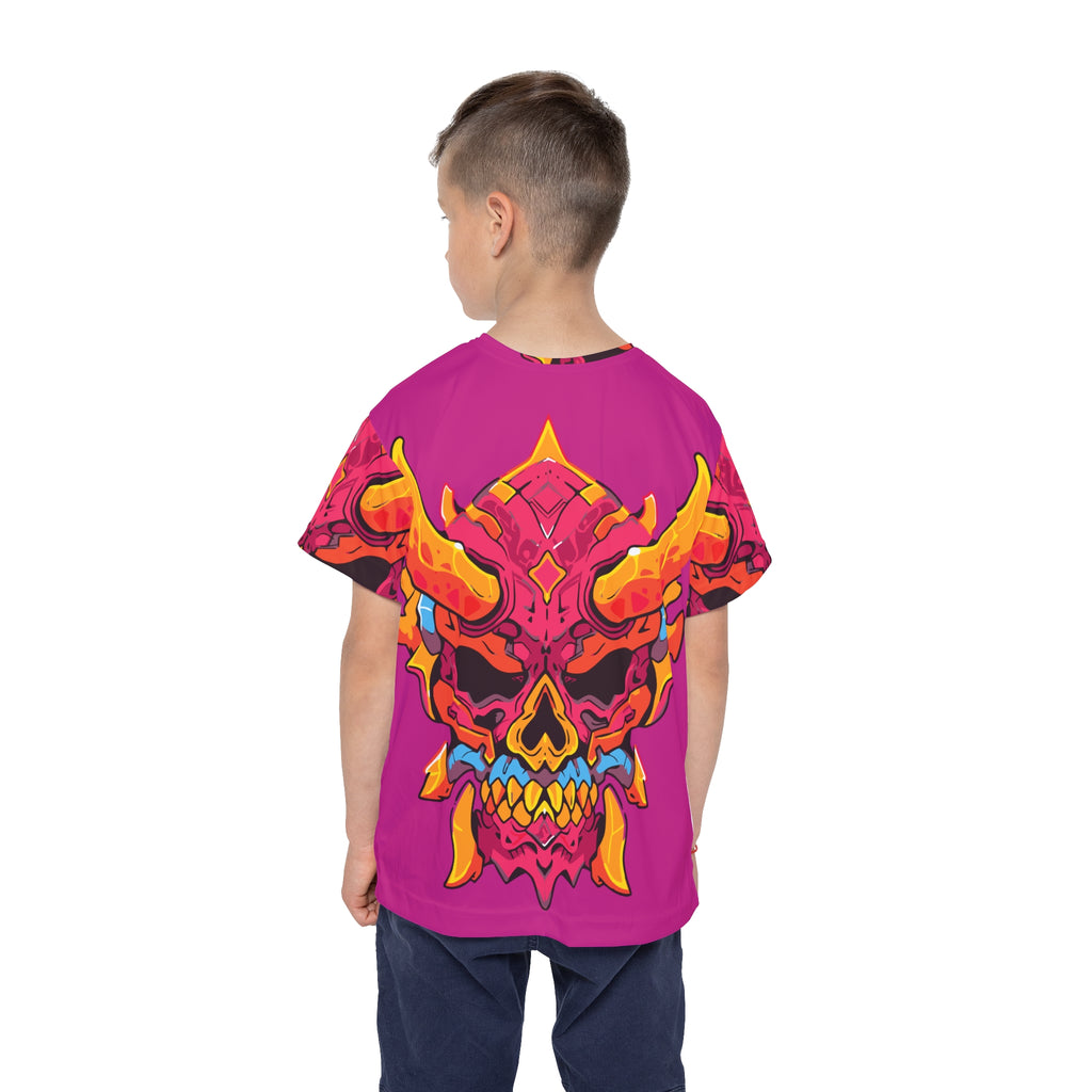 Kids All-Over Print Jersey — Neon Demon Skull Graphic