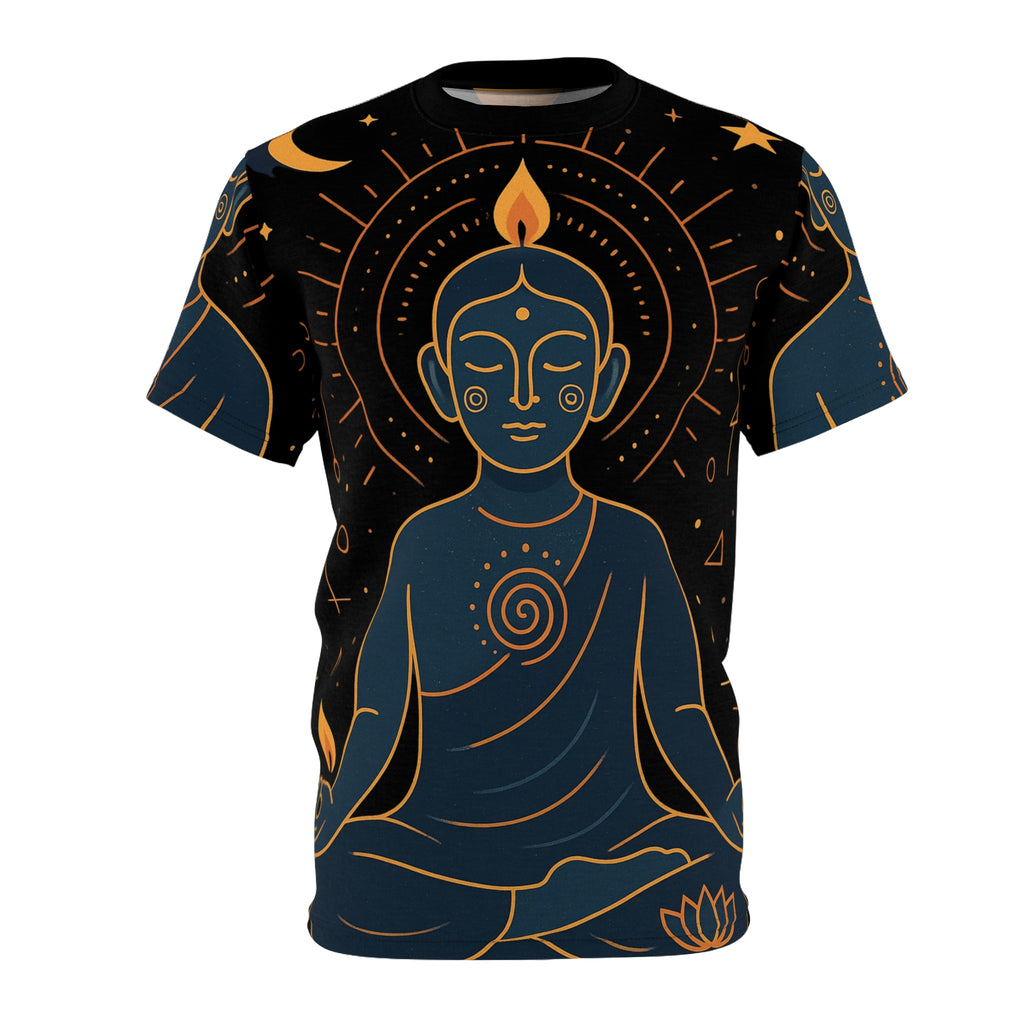 Meditation Buddha T‑Shirt — Cosmic Zen All‑Over Print Tee