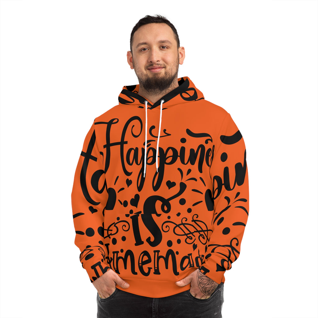 Hoodie - "Happiness is Homemade" Orange All-Over-Print Cozy Pullover