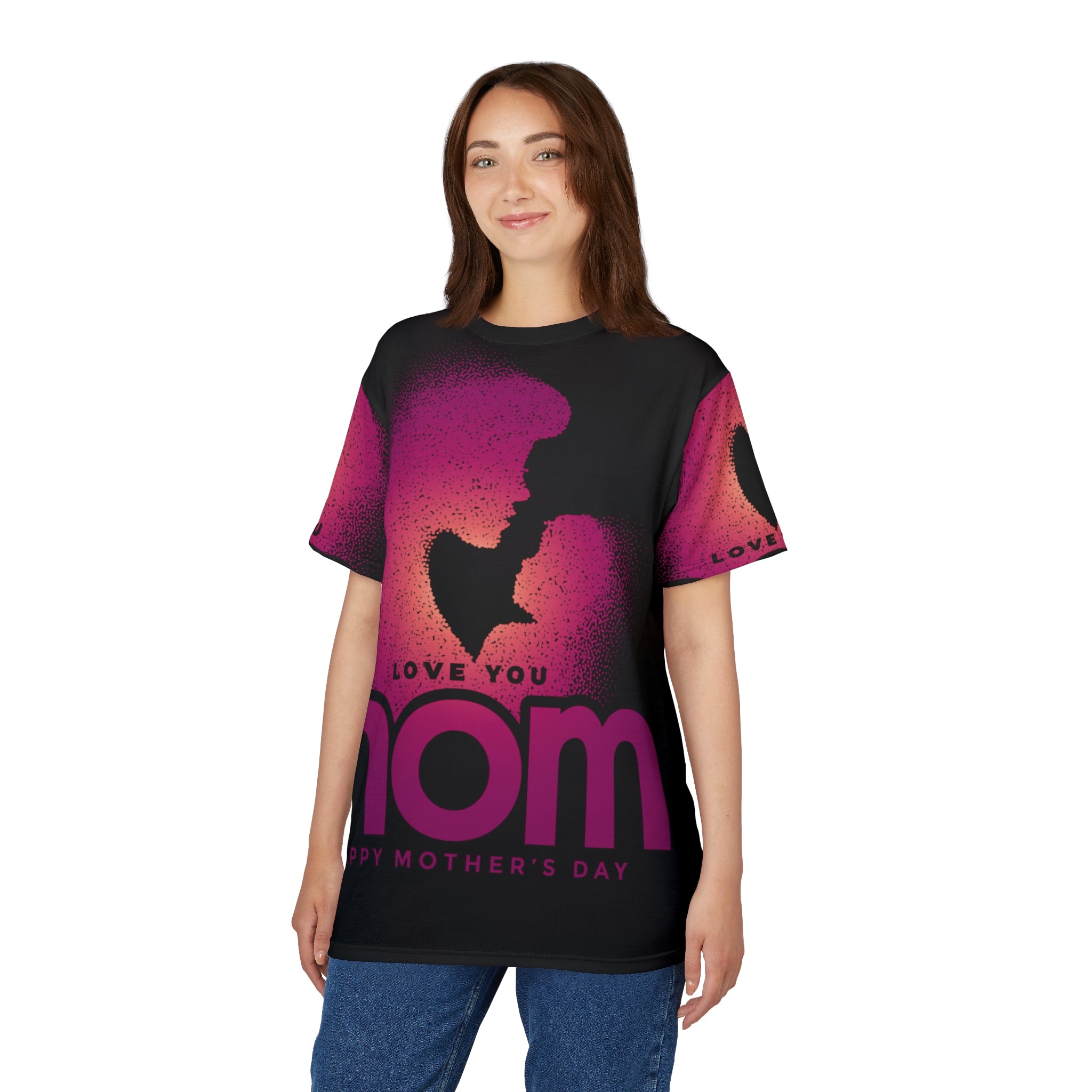 Mother's Day Tee — "Love You Mom" Graphic All-Over Print Shirt
