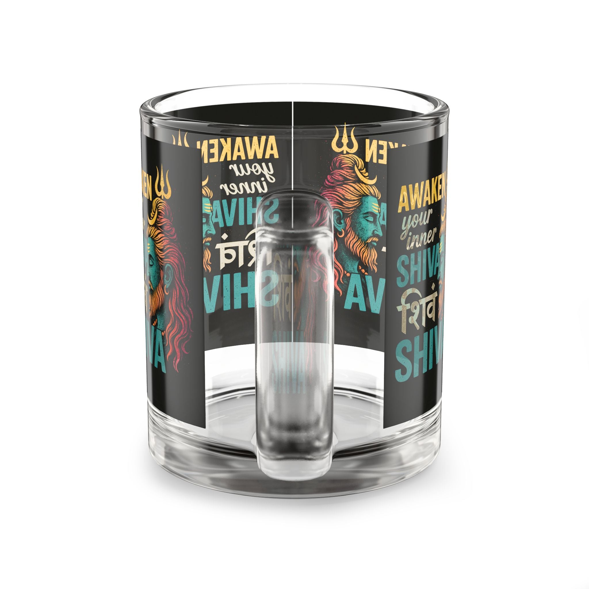 Glass Mug — "Awaken Your Inner Shiva" Spiritual Coffee Cup
