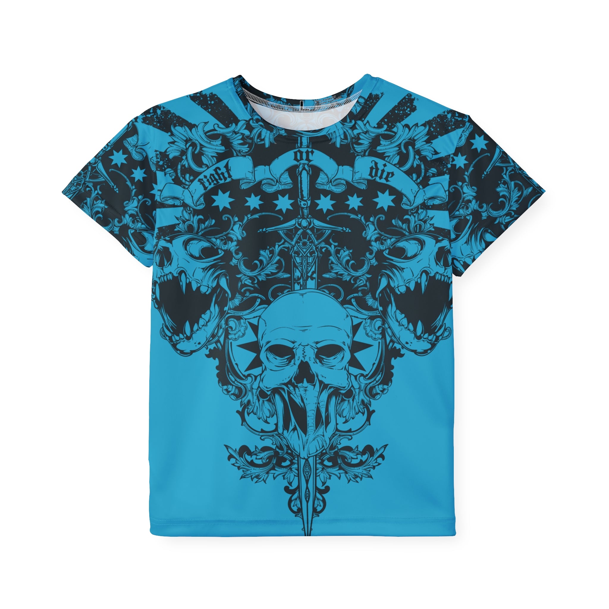 Kids Skull Sports Jersey — Blue Gothic AOP Tee
