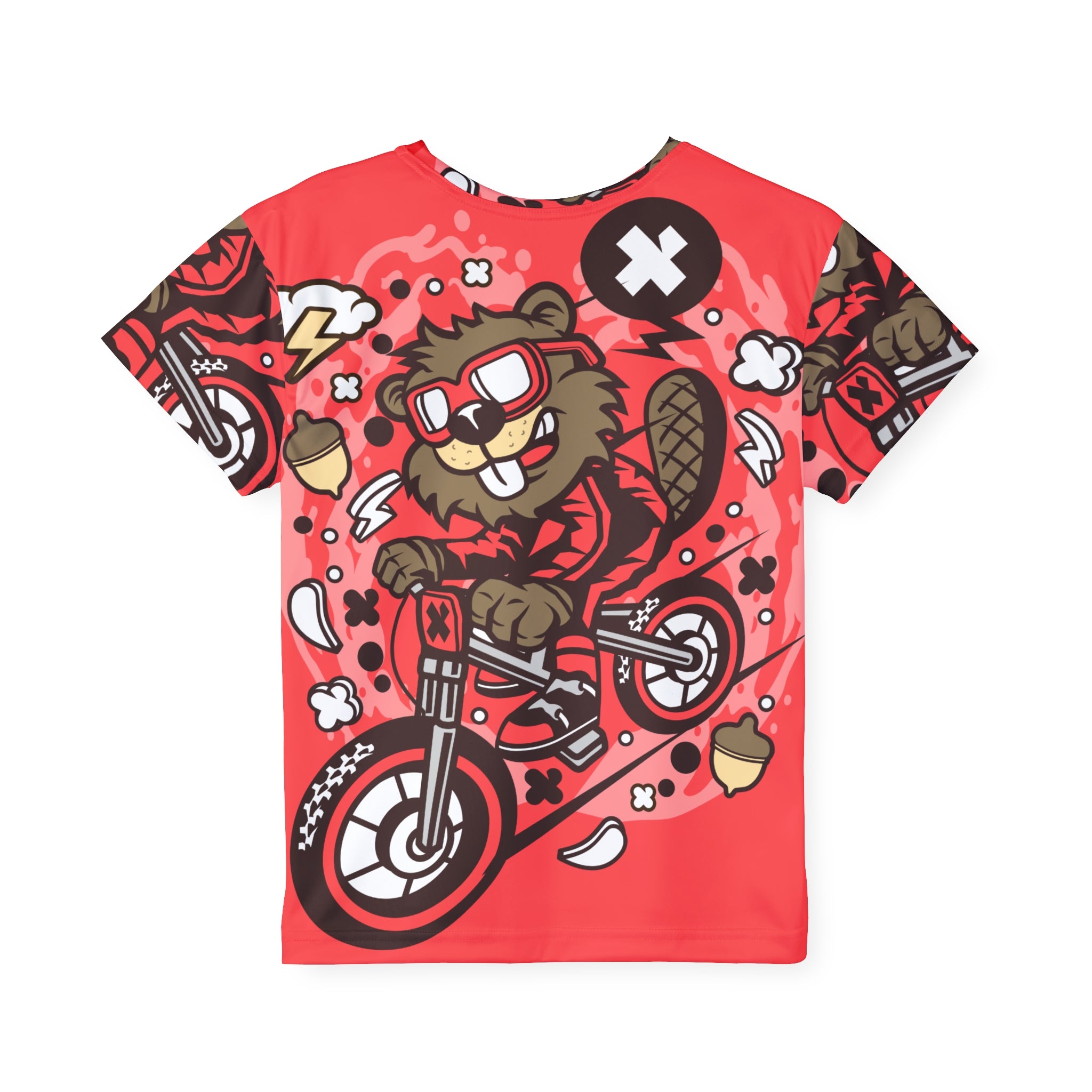 Kids Dirt Bike Jersey — Red Cartoon Beaver Motocross All-Over Print