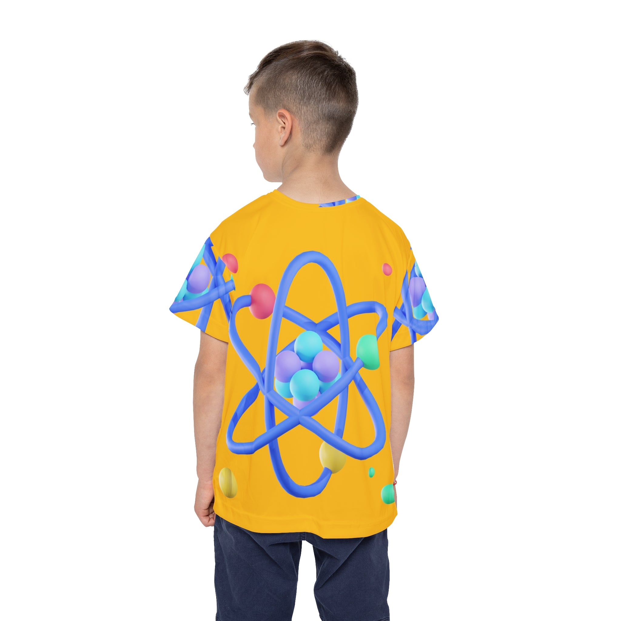 Kids Atomic Science Graphic Tee — Bright Yellow All-Over Print Jersey