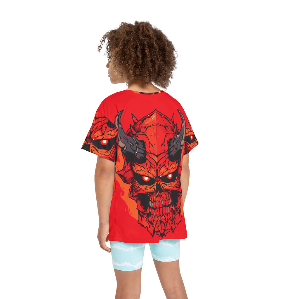 Kids Jersey — Fiery Demon Skull All-Over Print