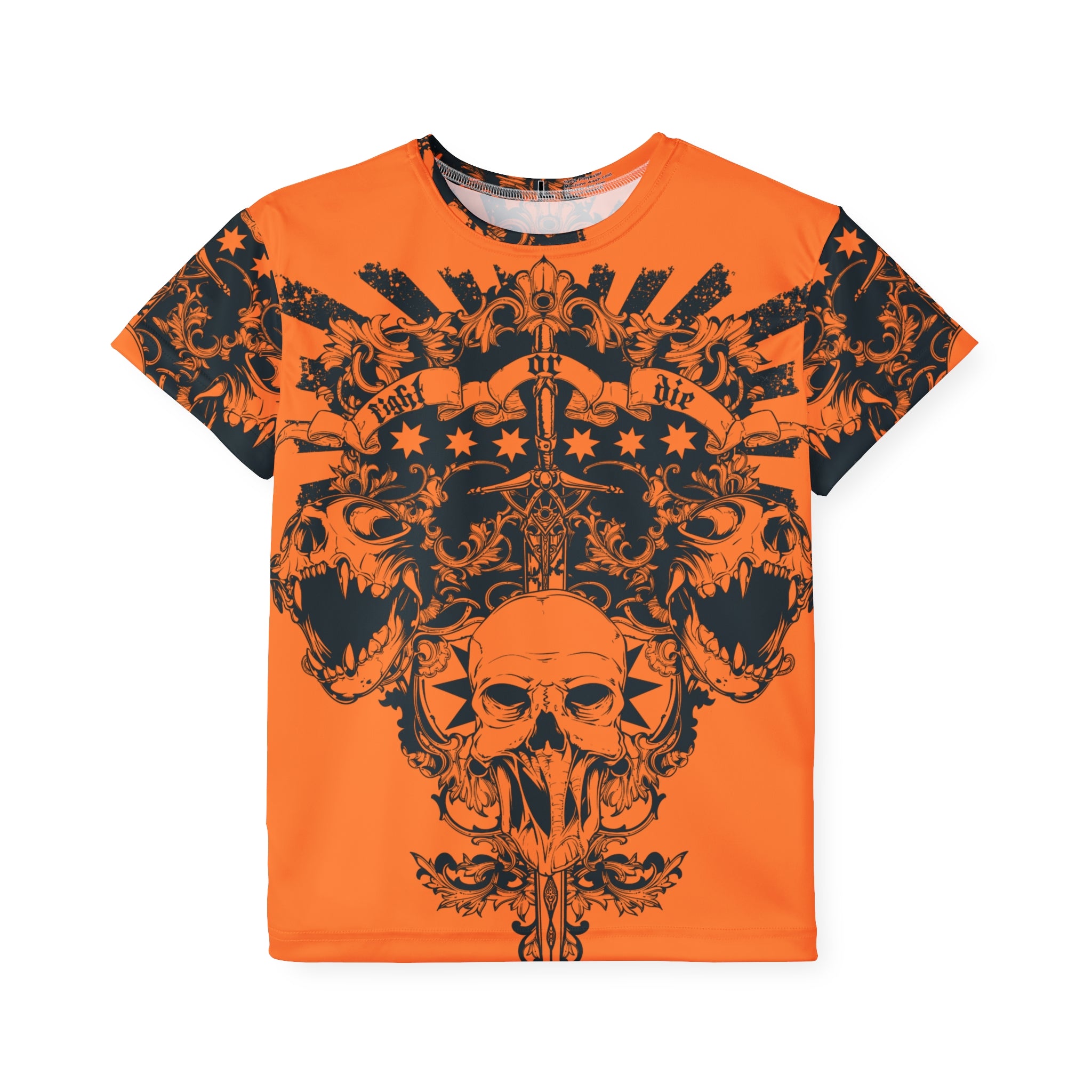 Kids Jersey — Orange Skull Crest Sports Tee