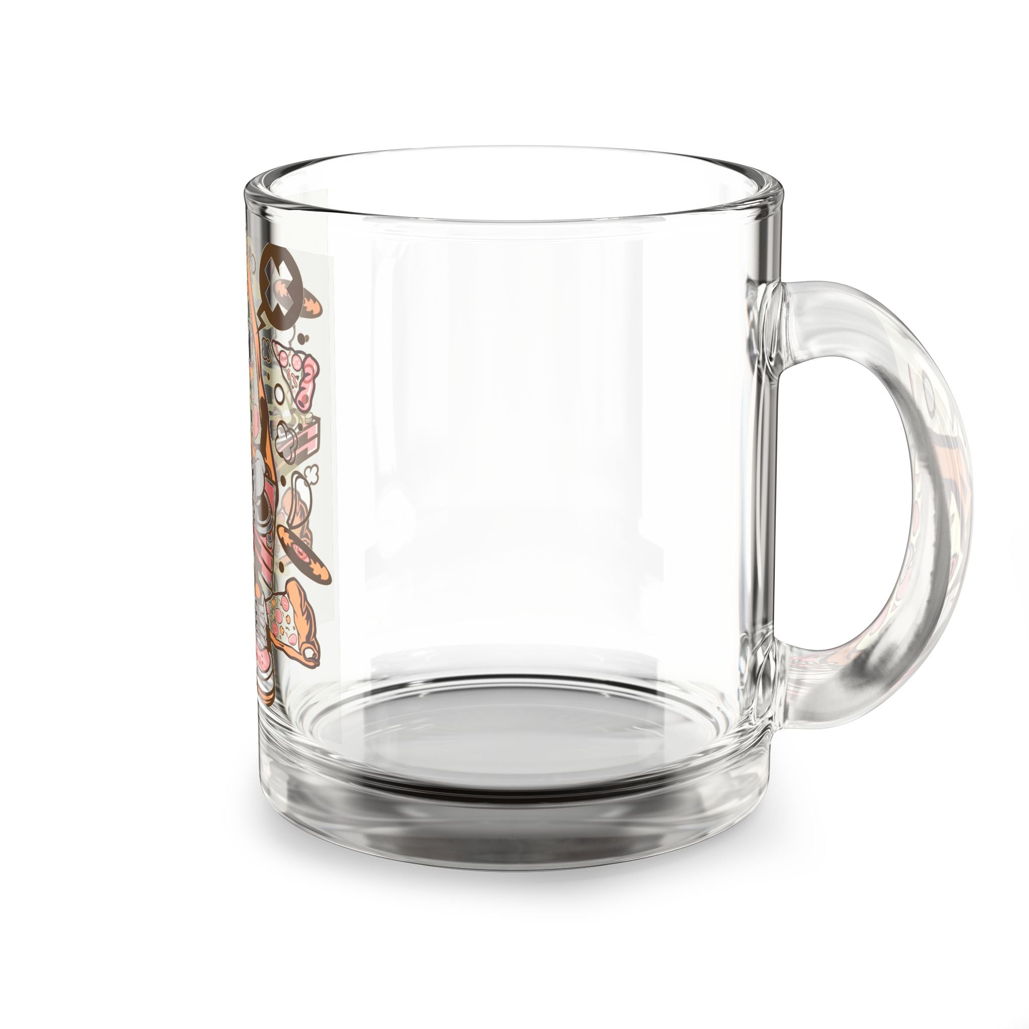 Glass Mug — Retro Pizza DJ Cartoon 10oz