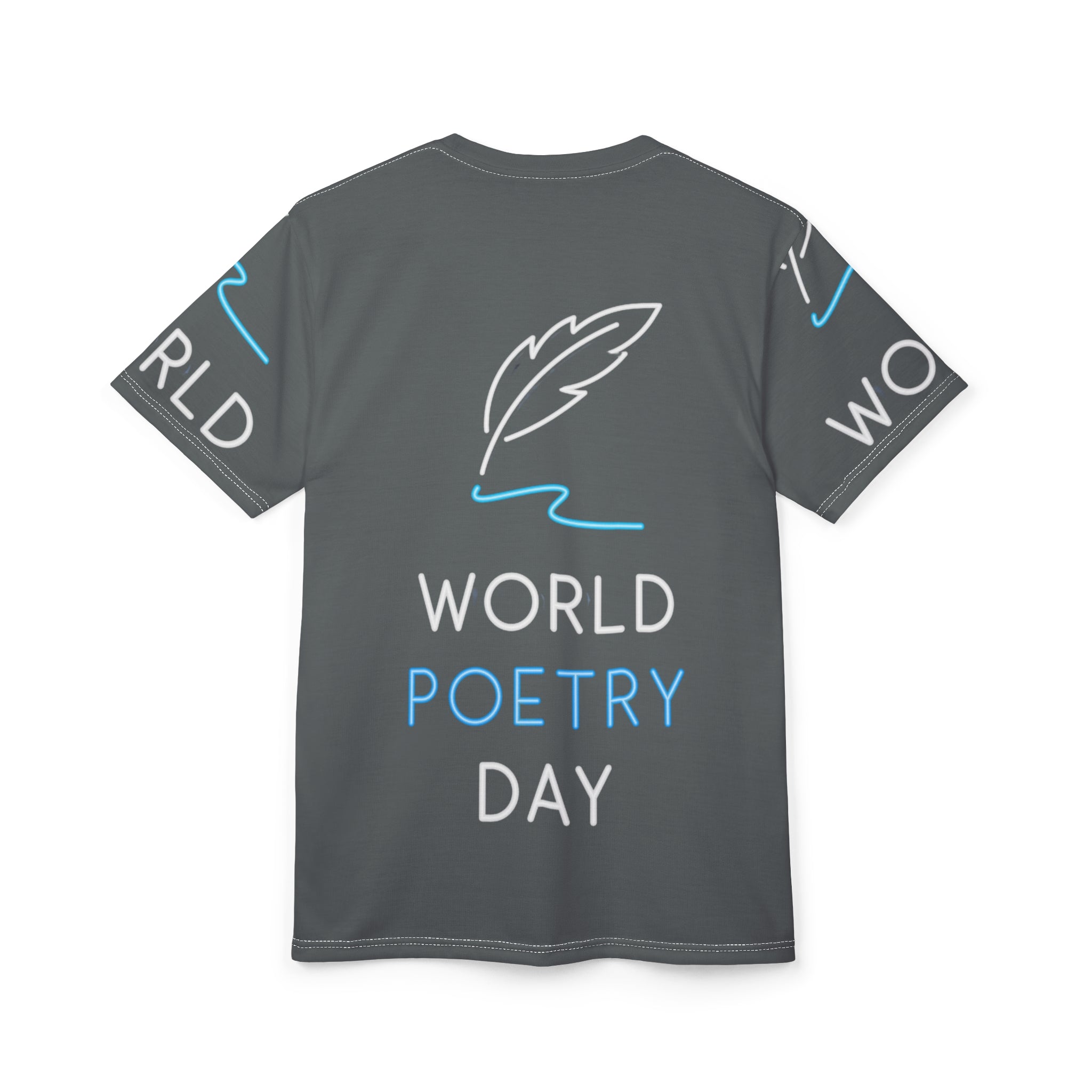 World Poetry Day Tee — Feather Quill Graphic All-Over Print