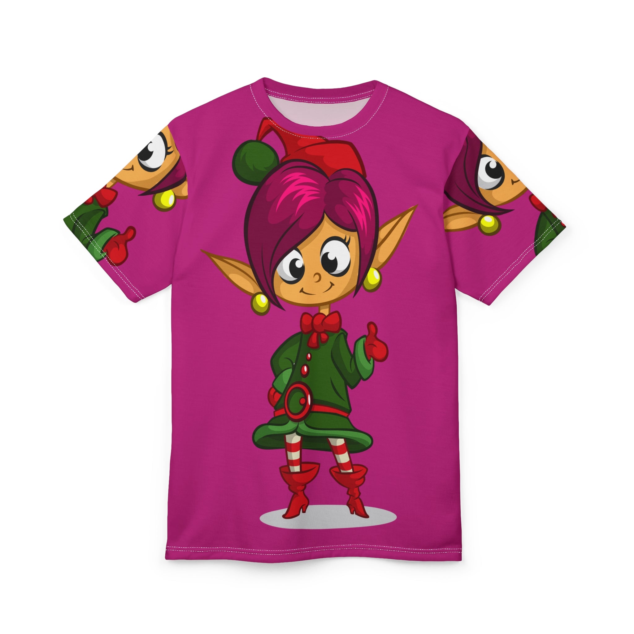 Cute Christmas Elf Tee — Pink Holiday Elf All-Over Print Shirt