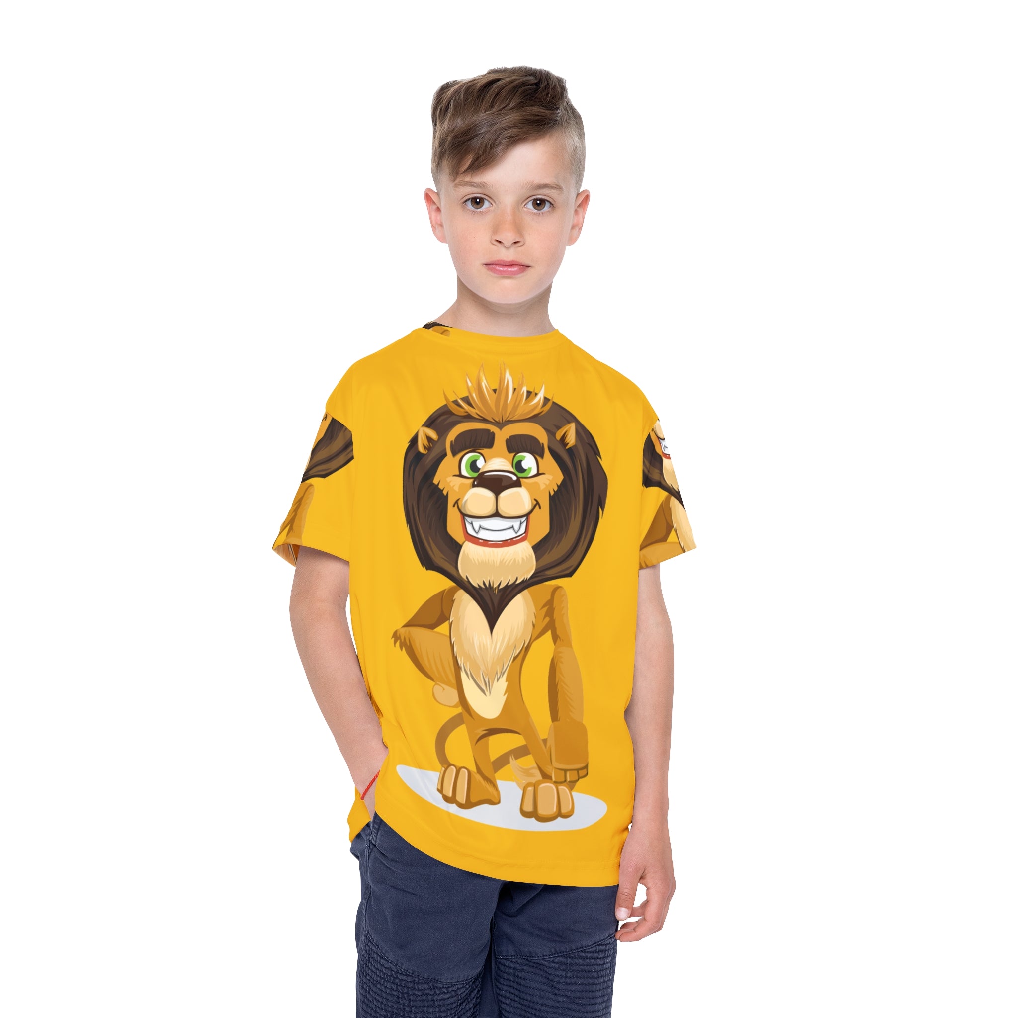 Kids Lion Sports Jersey — Yellow All-Over Print Athletic Tee