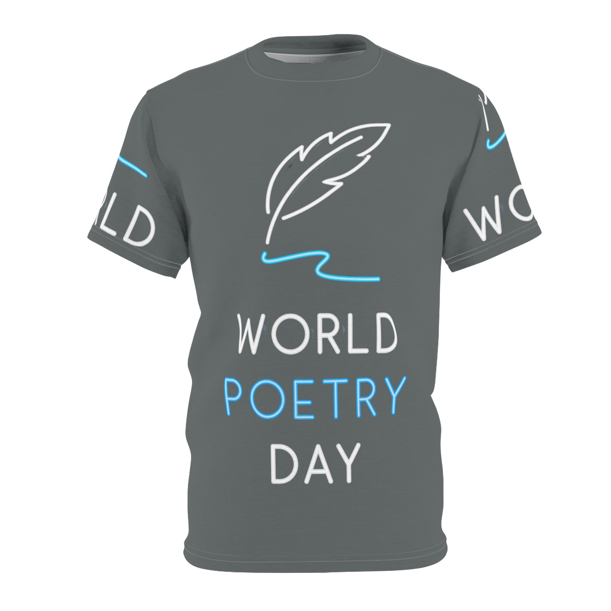 World Poetry Day Tee — Feather Quill Graphic All-Over Print