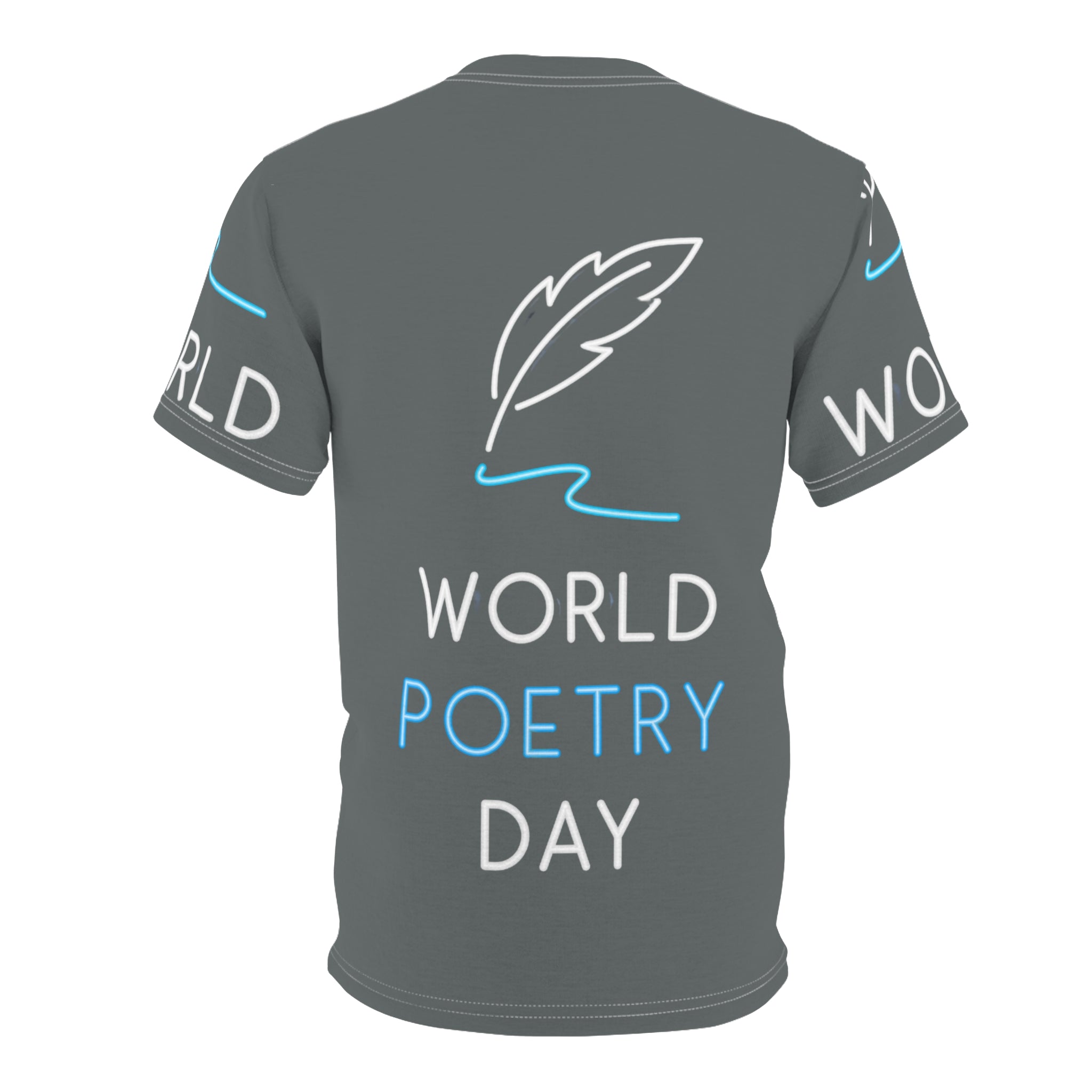 World Poetry Day Tee — Feather Quill Graphic All-Over Print