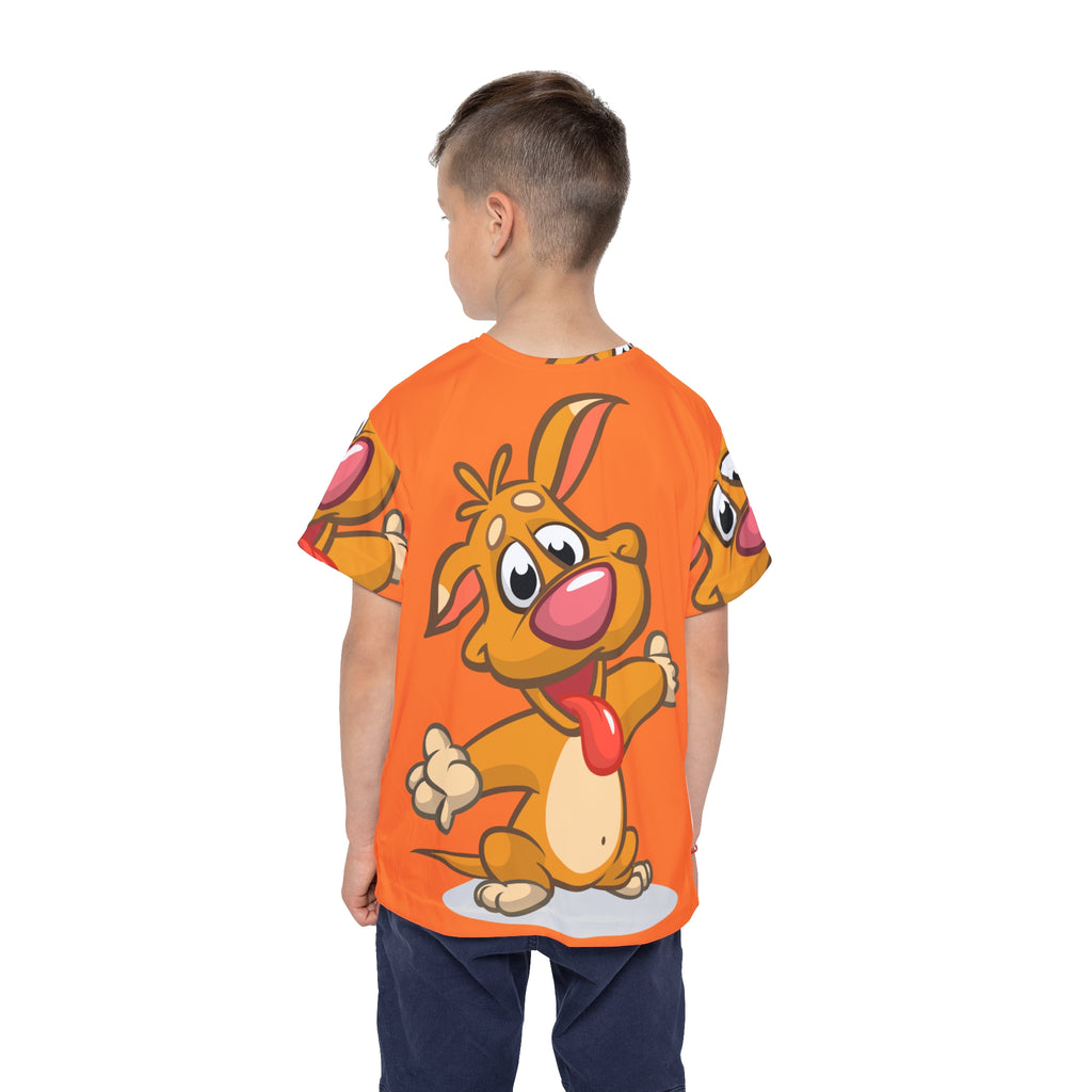 Kids Orange Cartoon Puppy Jersey — All-Over-Print Sports Tee