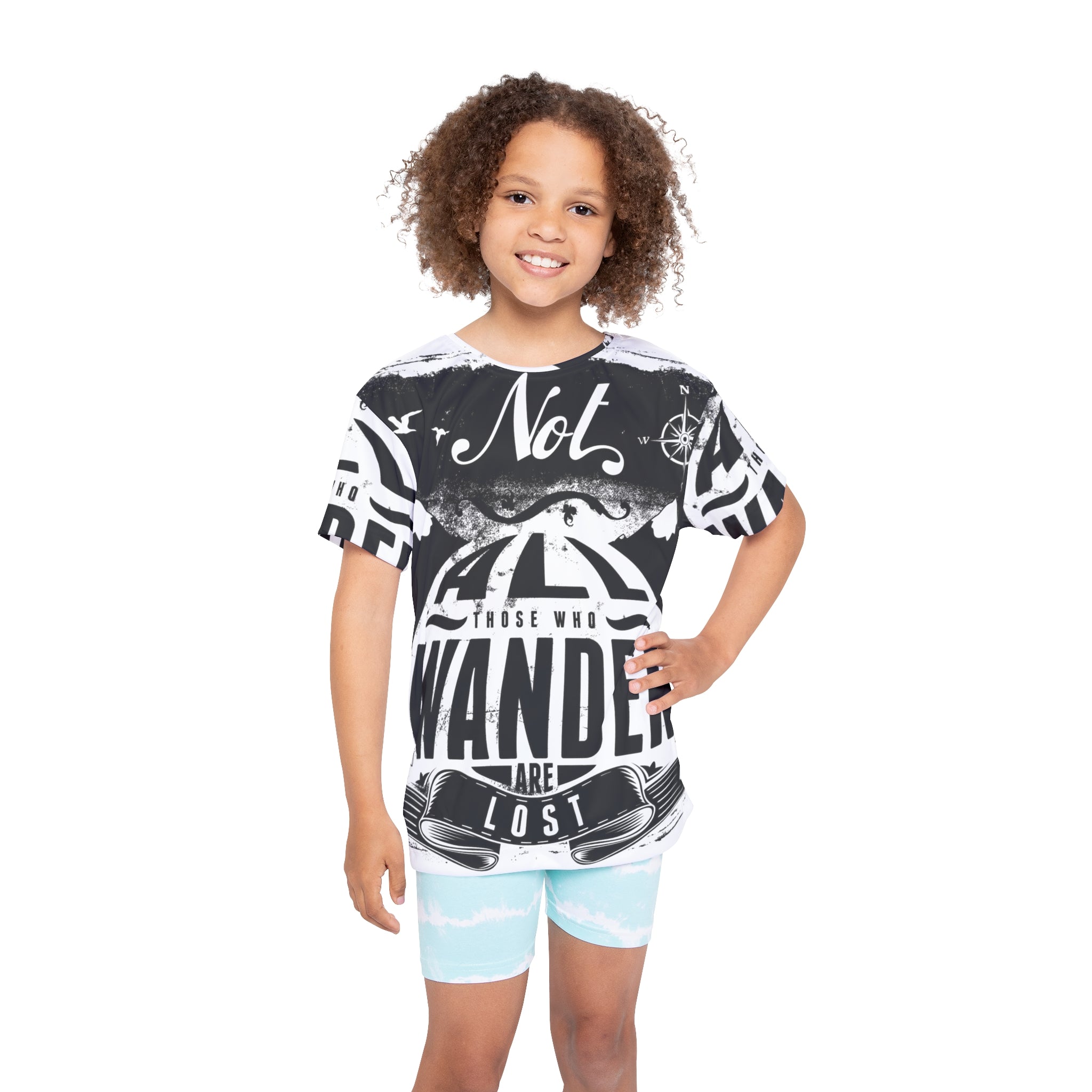 Kids Jersey — 'Not All Who Wander Are Lost' Monochrome Adventure Tee