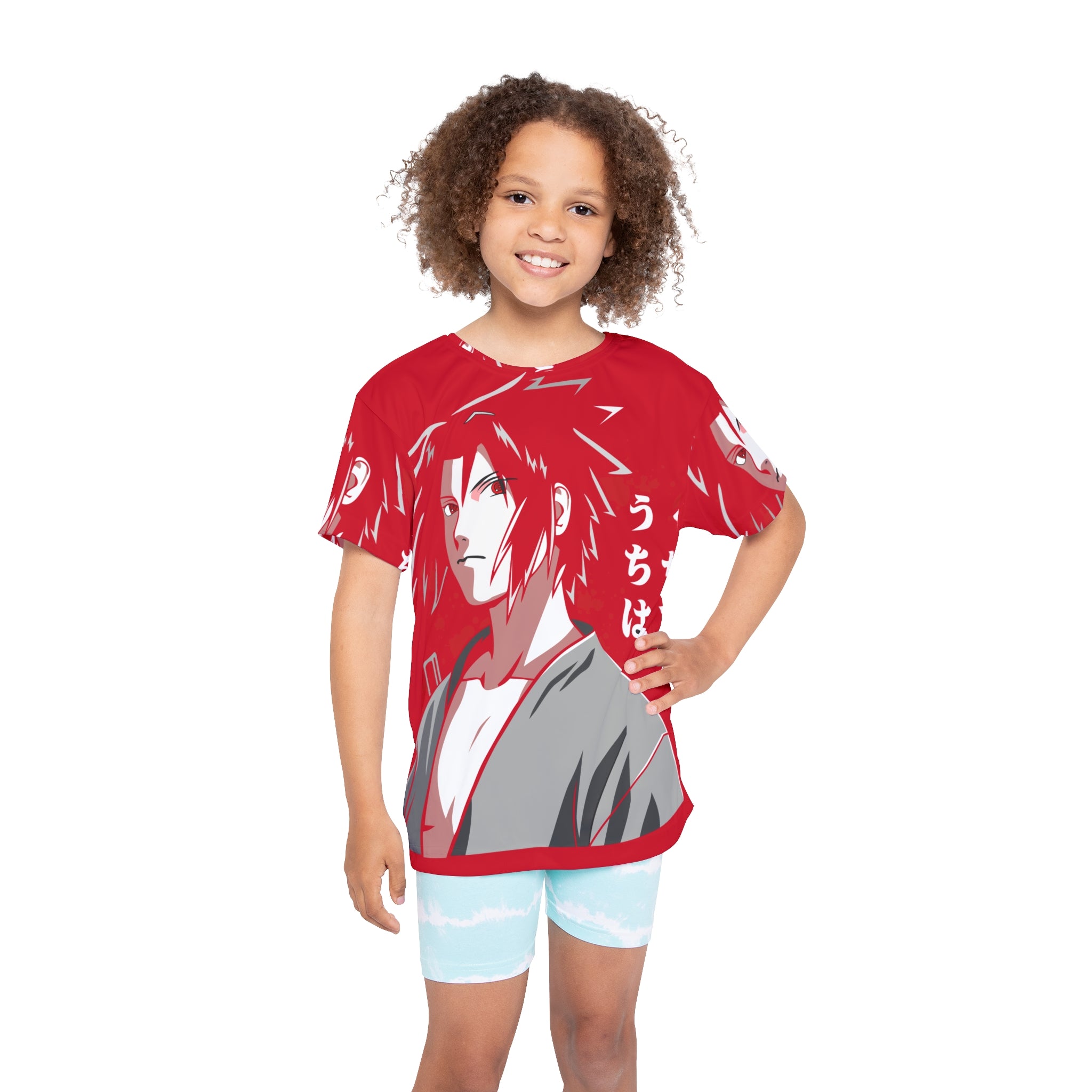 Kids Anime Jersey — Red Sasuke Uchiha Graphic Tee