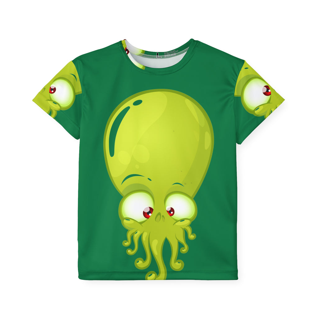 Kids Jersey — Cute Green Squid All-Over Print Sports Tee