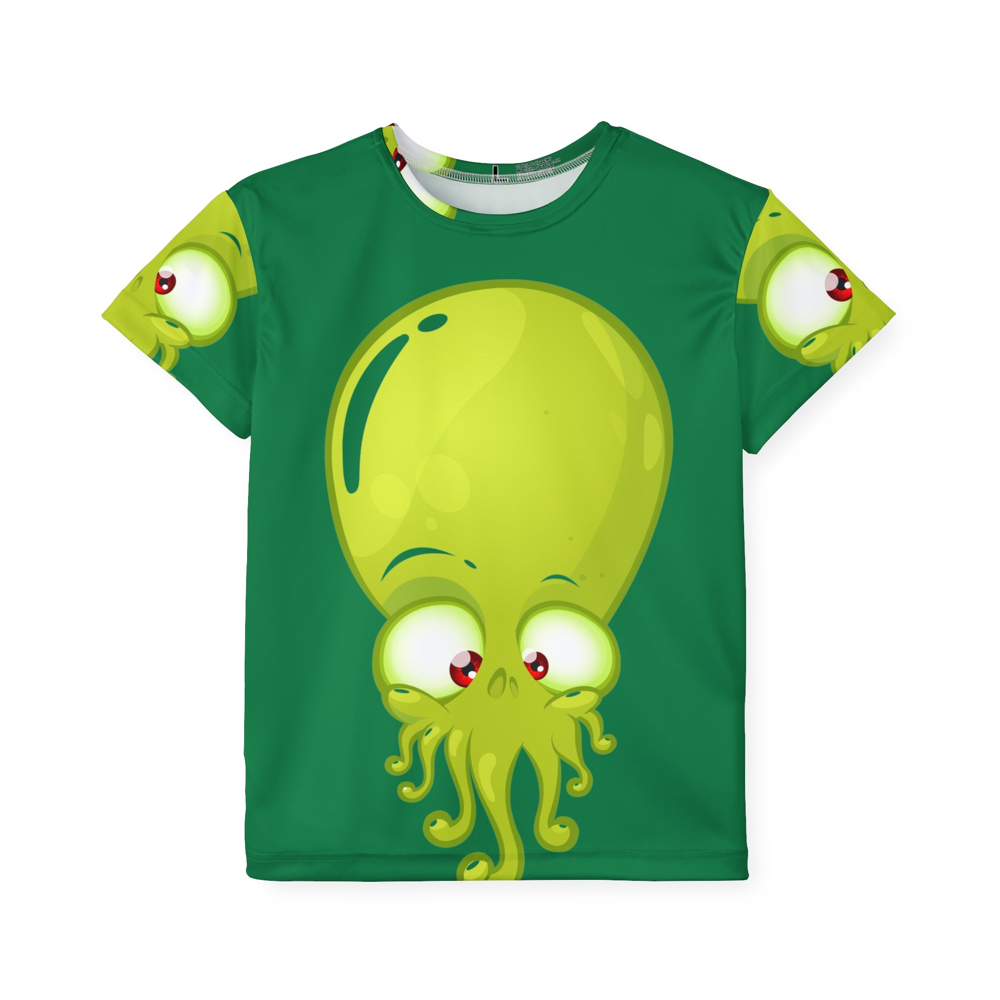 Kids Jersey — Cute Green Squid All-Over Print Sports Tee