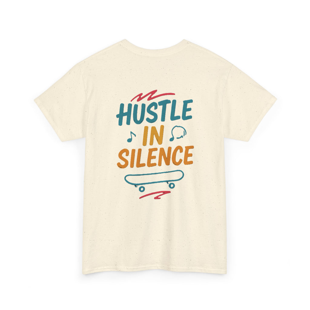 Hustle in Silence Tee - Unisex Heavy Cotton T-Shirt, Skateboarder Gift, Cool Casual Wear, Fitness Shirt, Motivational Apparel