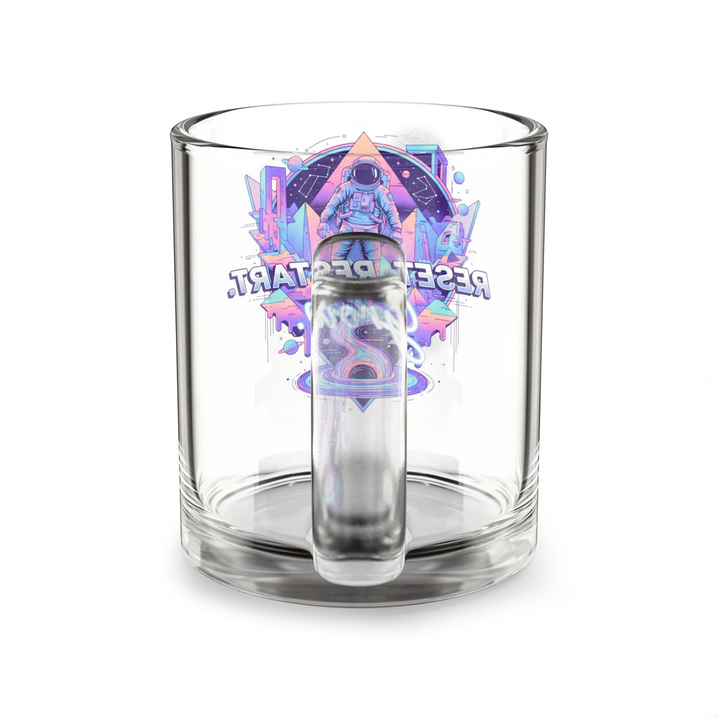 Reset. Restart. Glow. — 10oz Glass Mug with Neon Space Astronaut Design