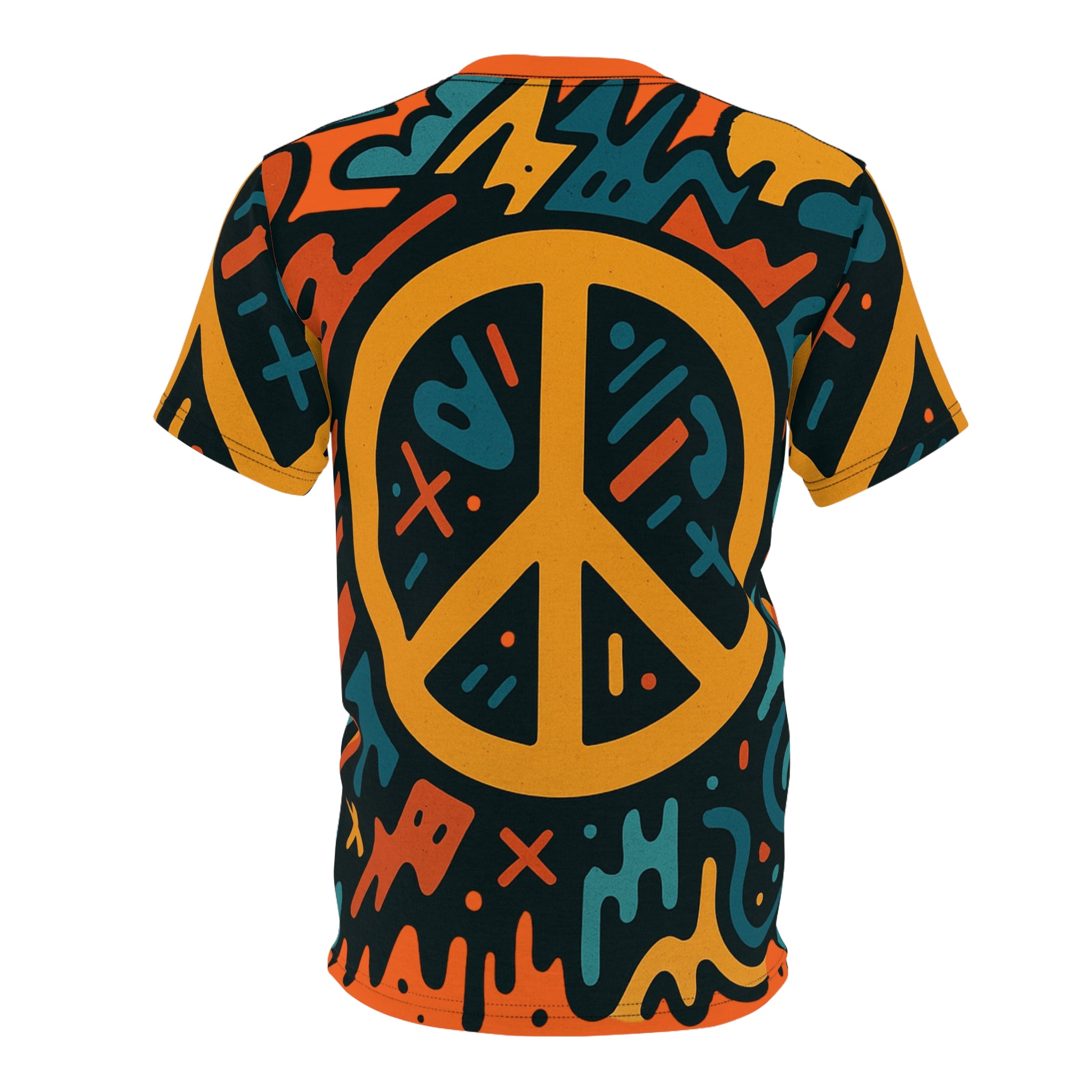 Retro Peace Sign Graphic Tee — Bold Psychedelic All-Over Print