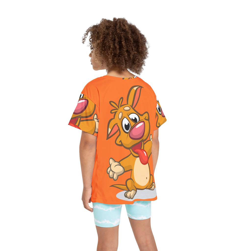 Kids Orange Cartoon Puppy Jersey — All-Over-Print Sports Tee
