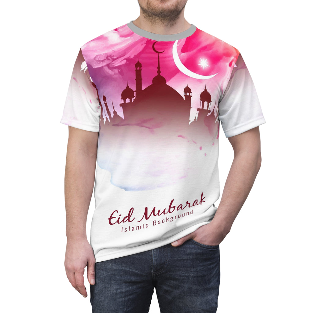 Eid Mubarak Tee - Pink Mosque Crescent All-Over Print