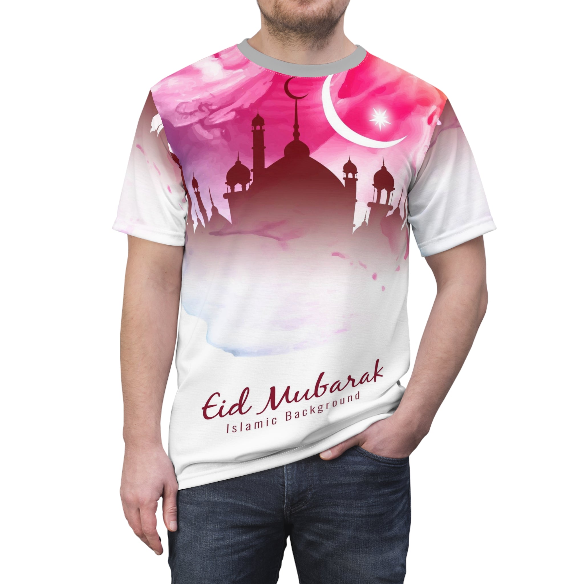 Eid Mubarak Tee - Pink Mosque Crescent All-Over Print