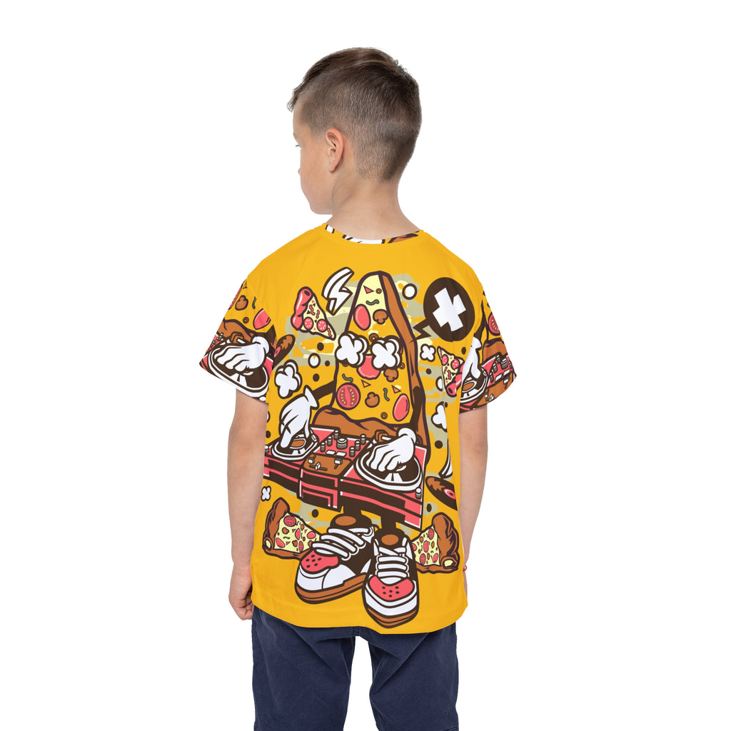 Kids Pizza DJ Tee — Colorful Cartoon All-Over Print Sports Jersey