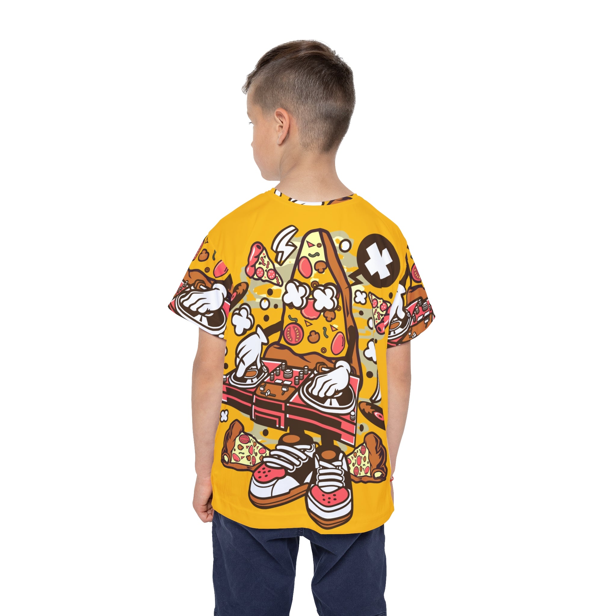 Kids Pizza DJ Tee — Colorful Cartoon All-Over Print Sports Jersey